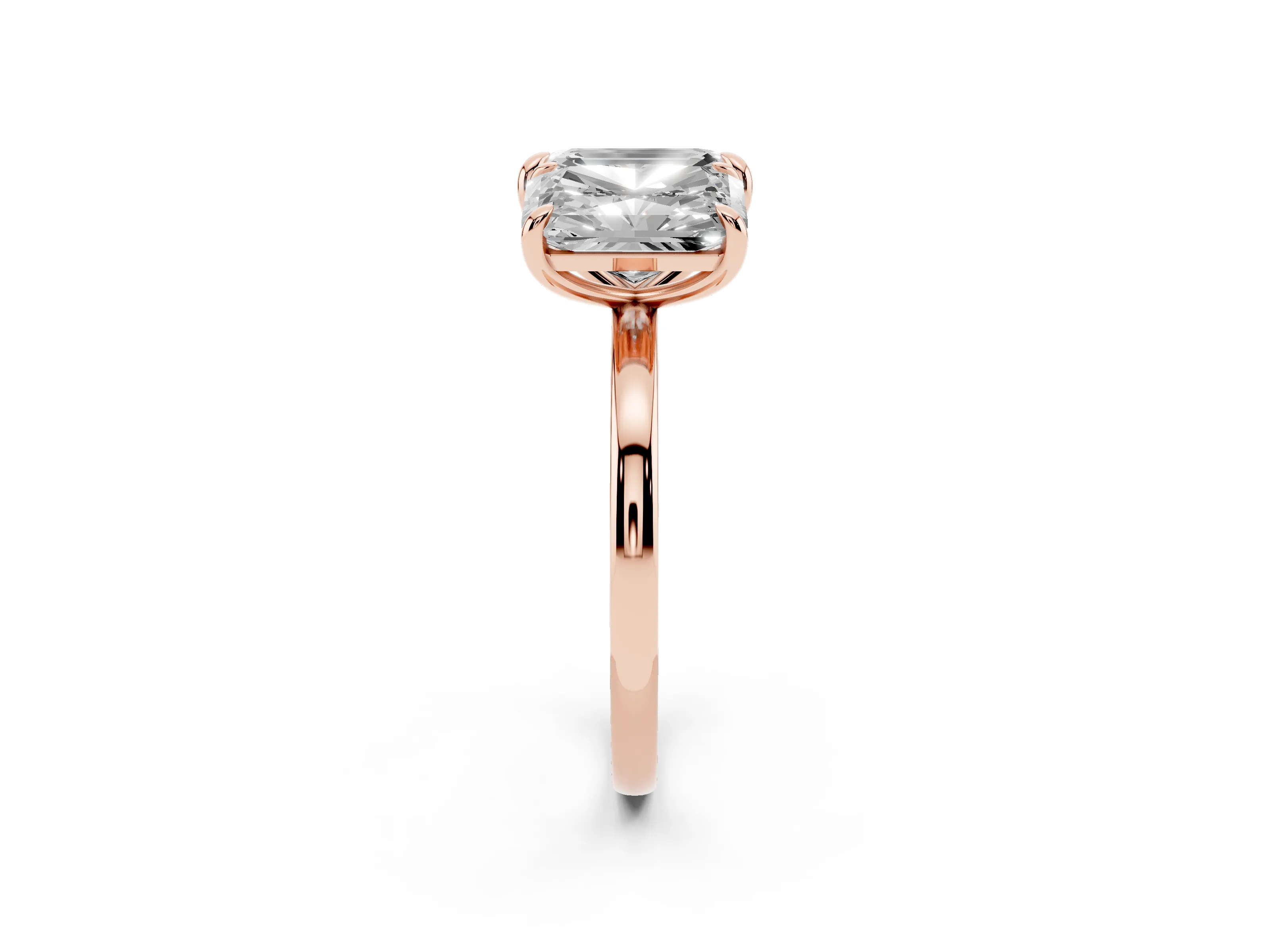 Emerald and Radiant Toi Moi Ring Set in Rose gold with Prong Setting and Plain Band