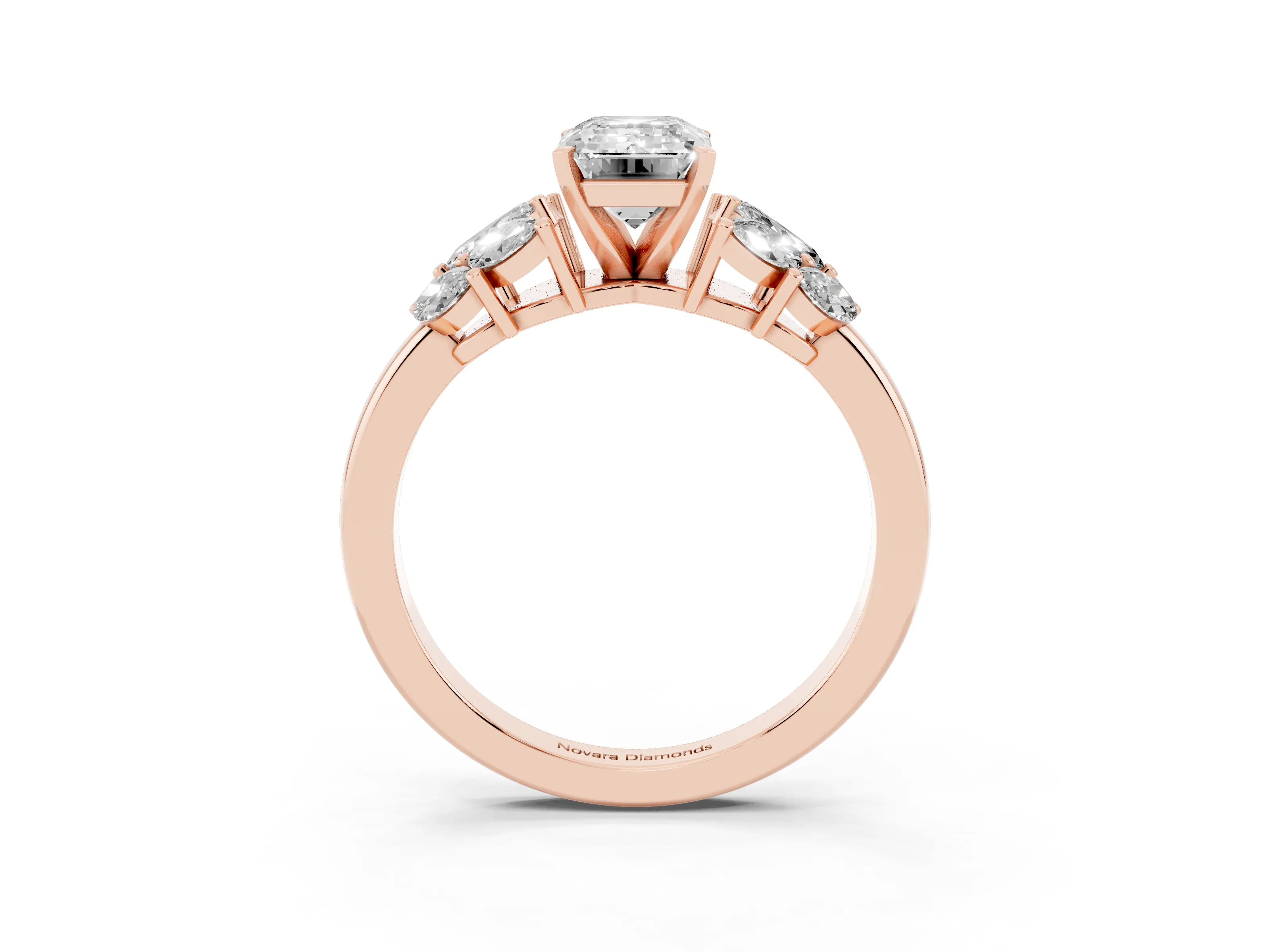 Emerald Cut Diamond Cluster Leaf Design Ring Set in Rose gold with Prong Setting