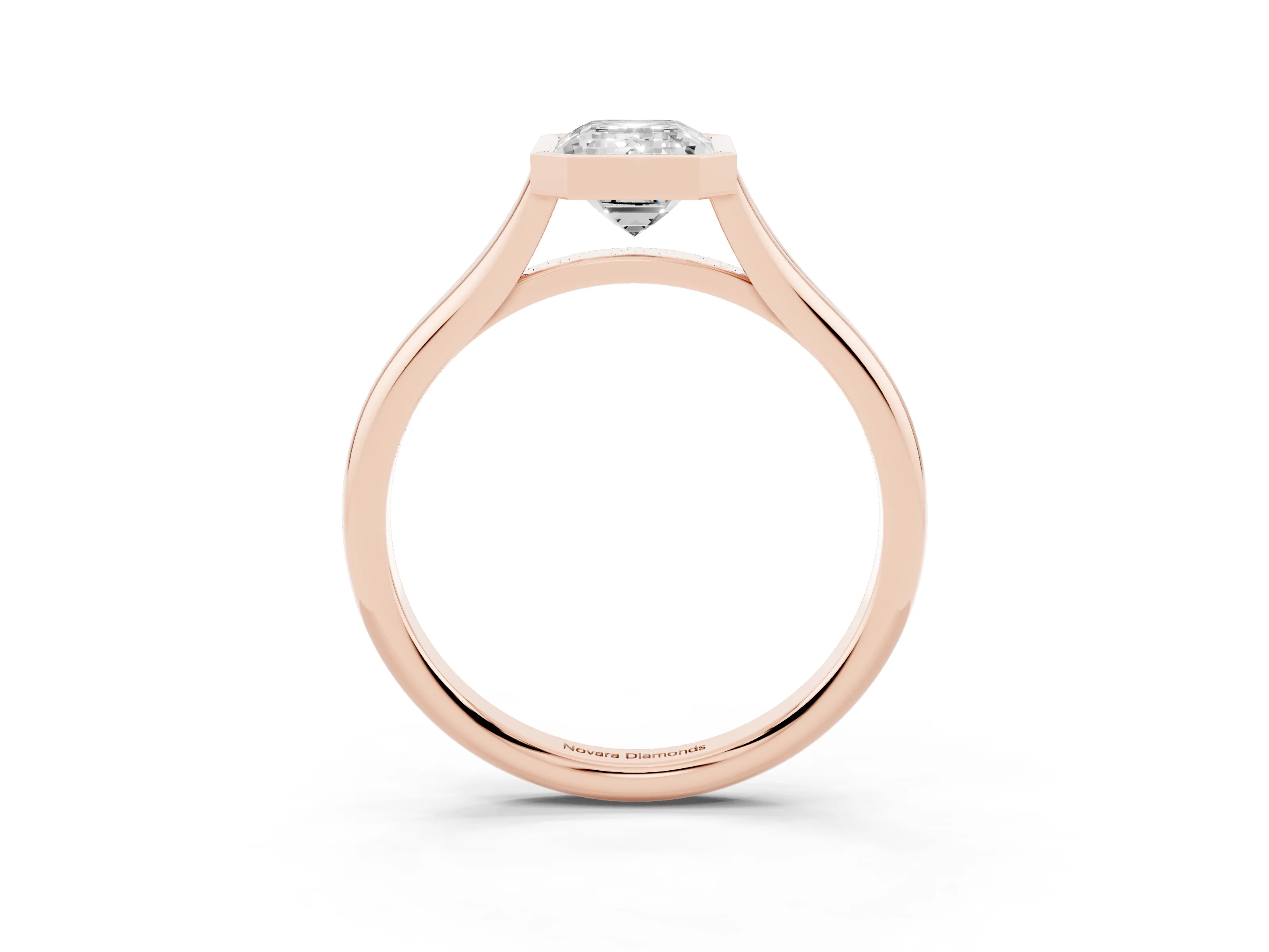 Bezel Set Emerald Cut Diamond Solitaire Ring Set in Rose gold with Tapered Band