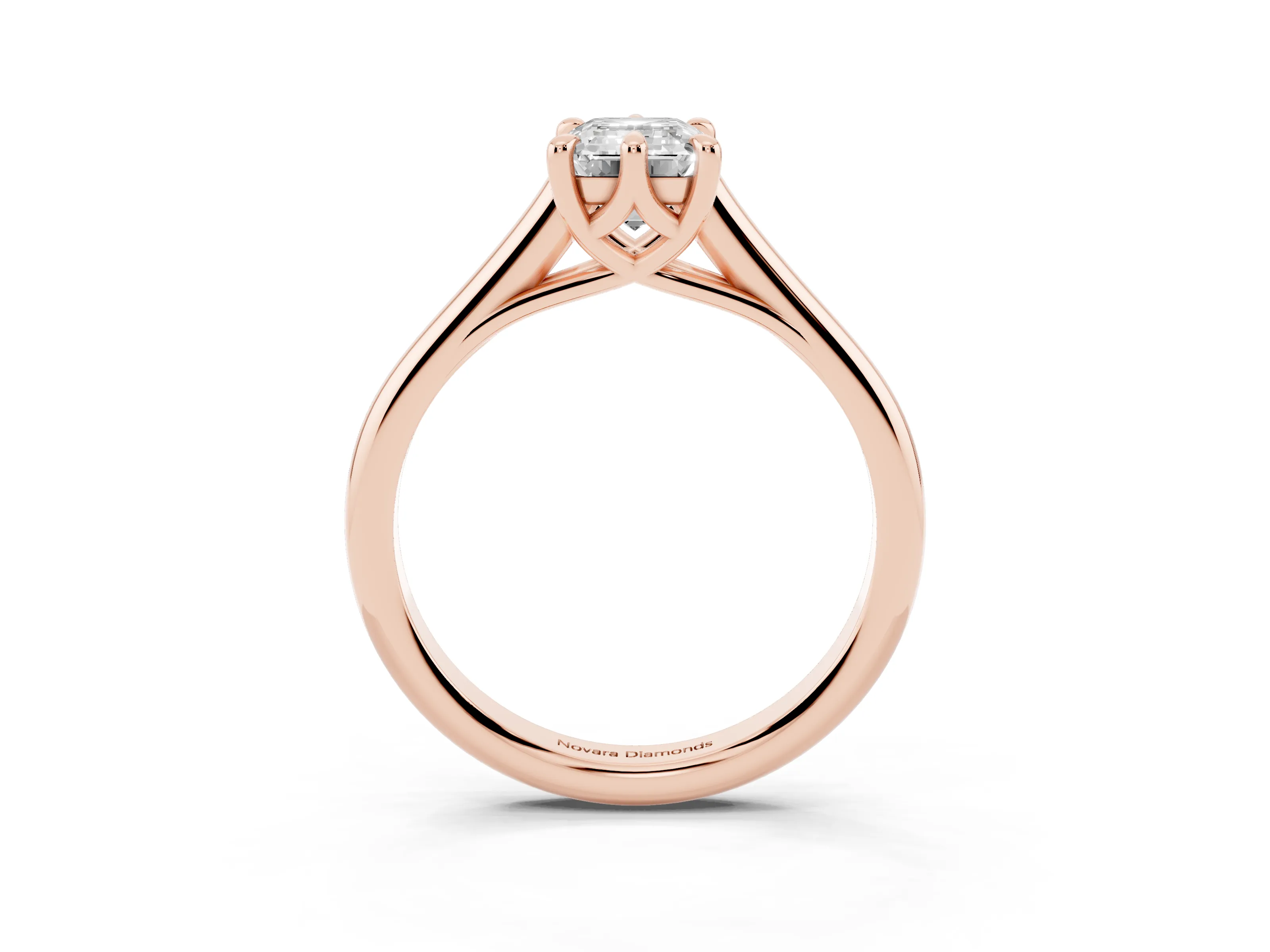 Emerald Cut Diamond Solitaire Engagement Ring Set in Rose gold with Prong Setting and Plain Classic Band