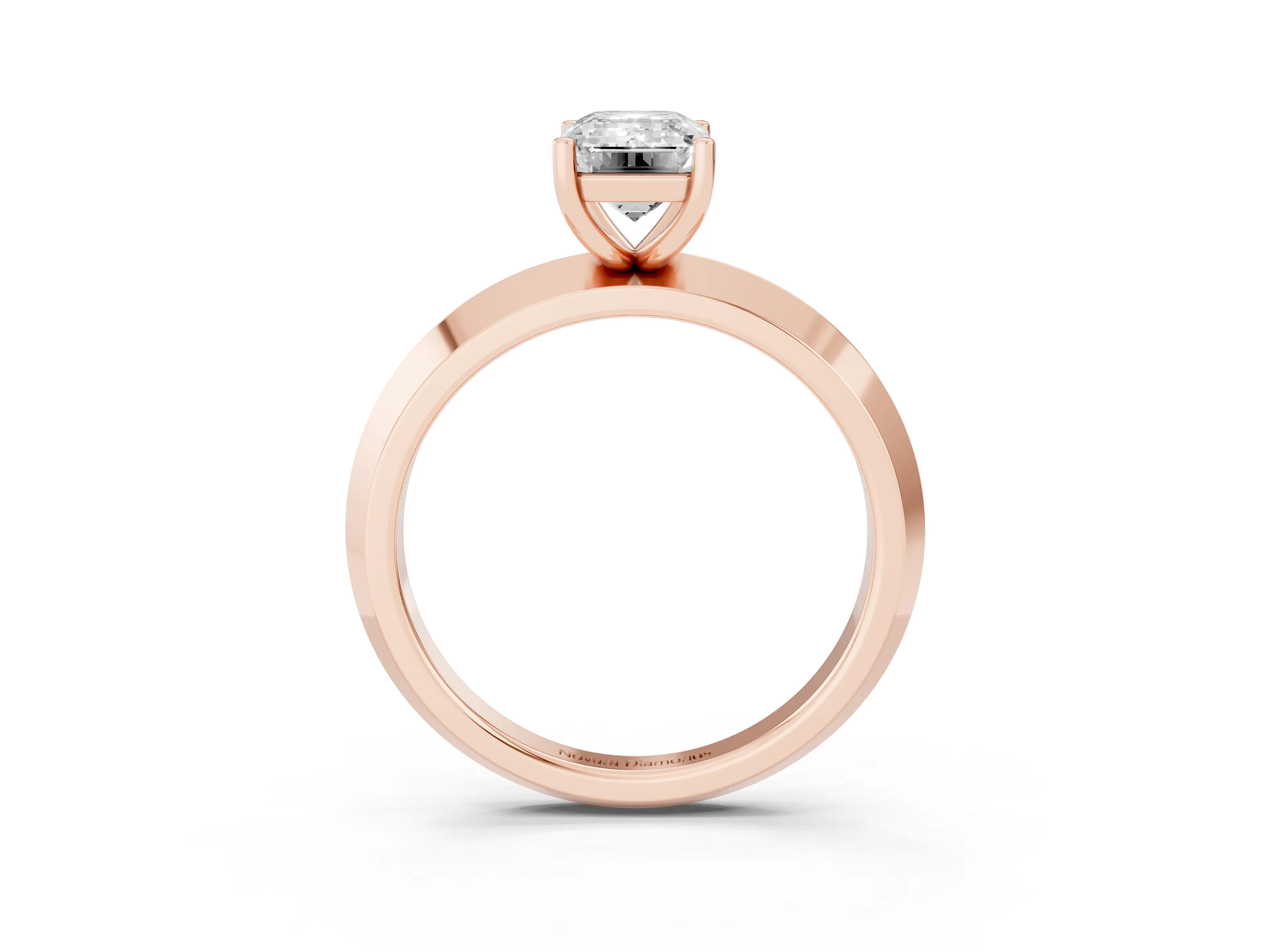 Emerald Cut Diamond Solitaire Engagement Ring Set in Rose gold with Flat Band and Prong Setting