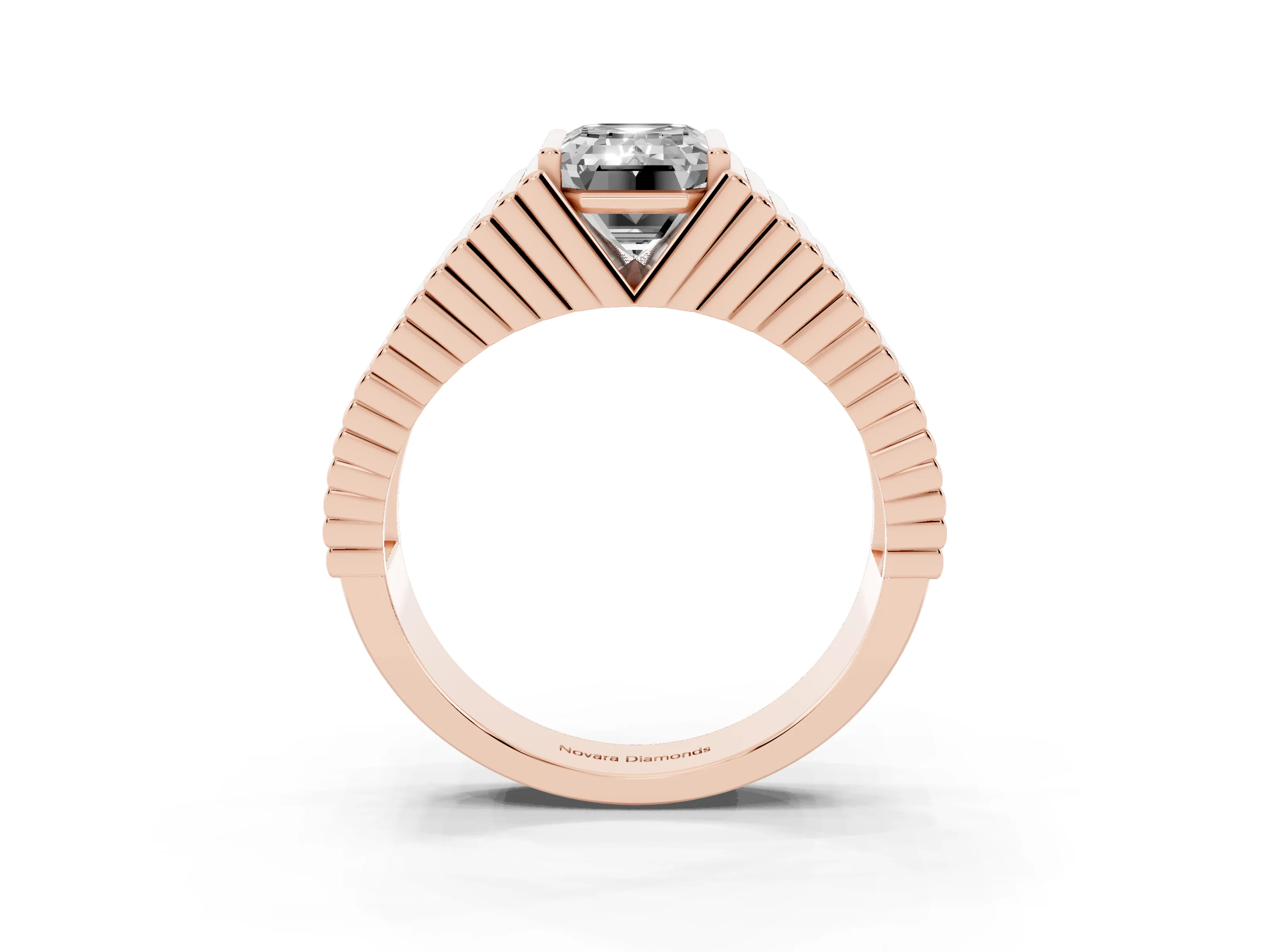 Emerald Cut Diamond Mens Ring Set in Rose gold with Fluted Band