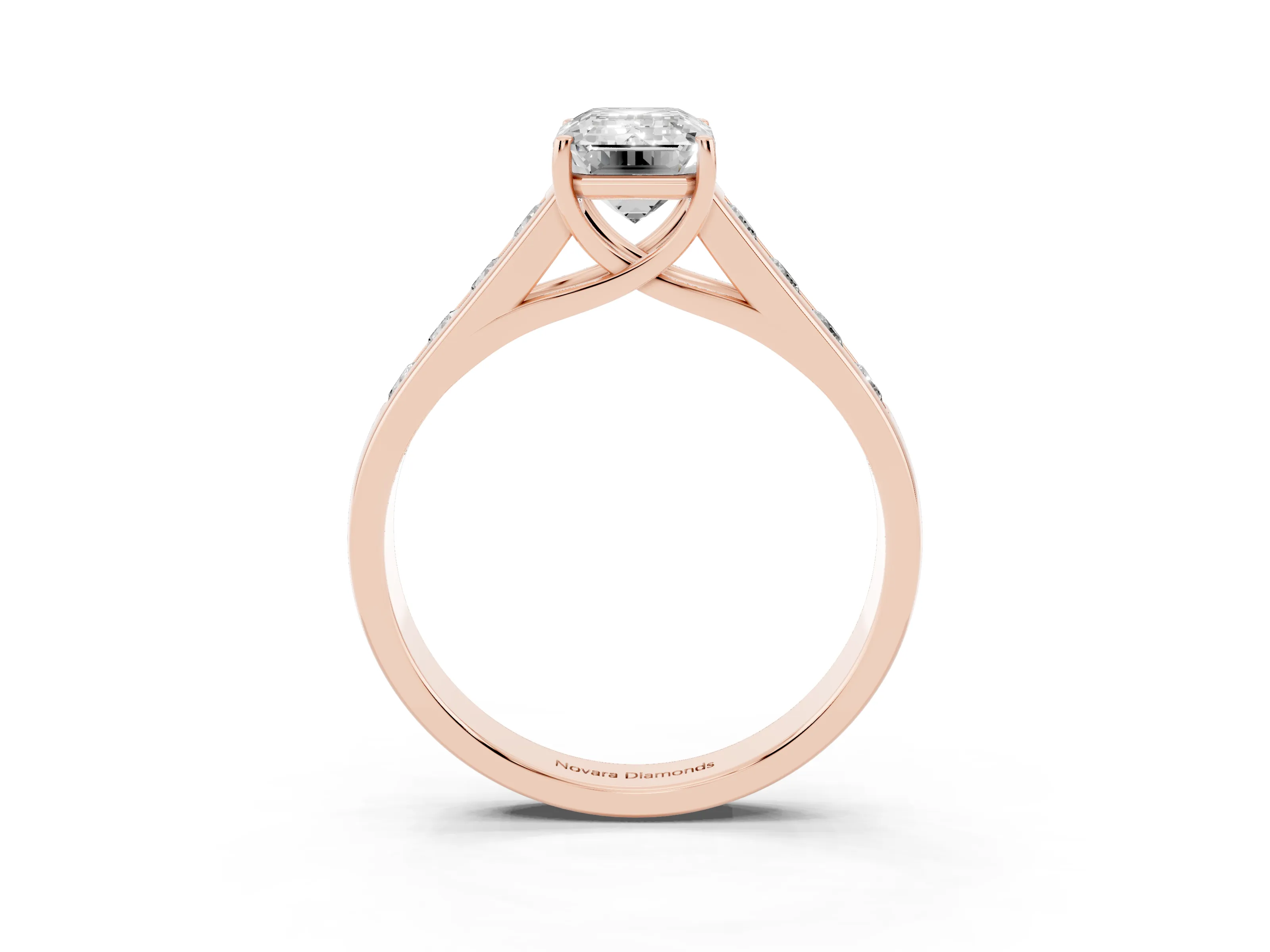 Emerald Cut Diamond Brilliant Channel-Set Solitaire Ring Set in Rose gold with Prong Setting
