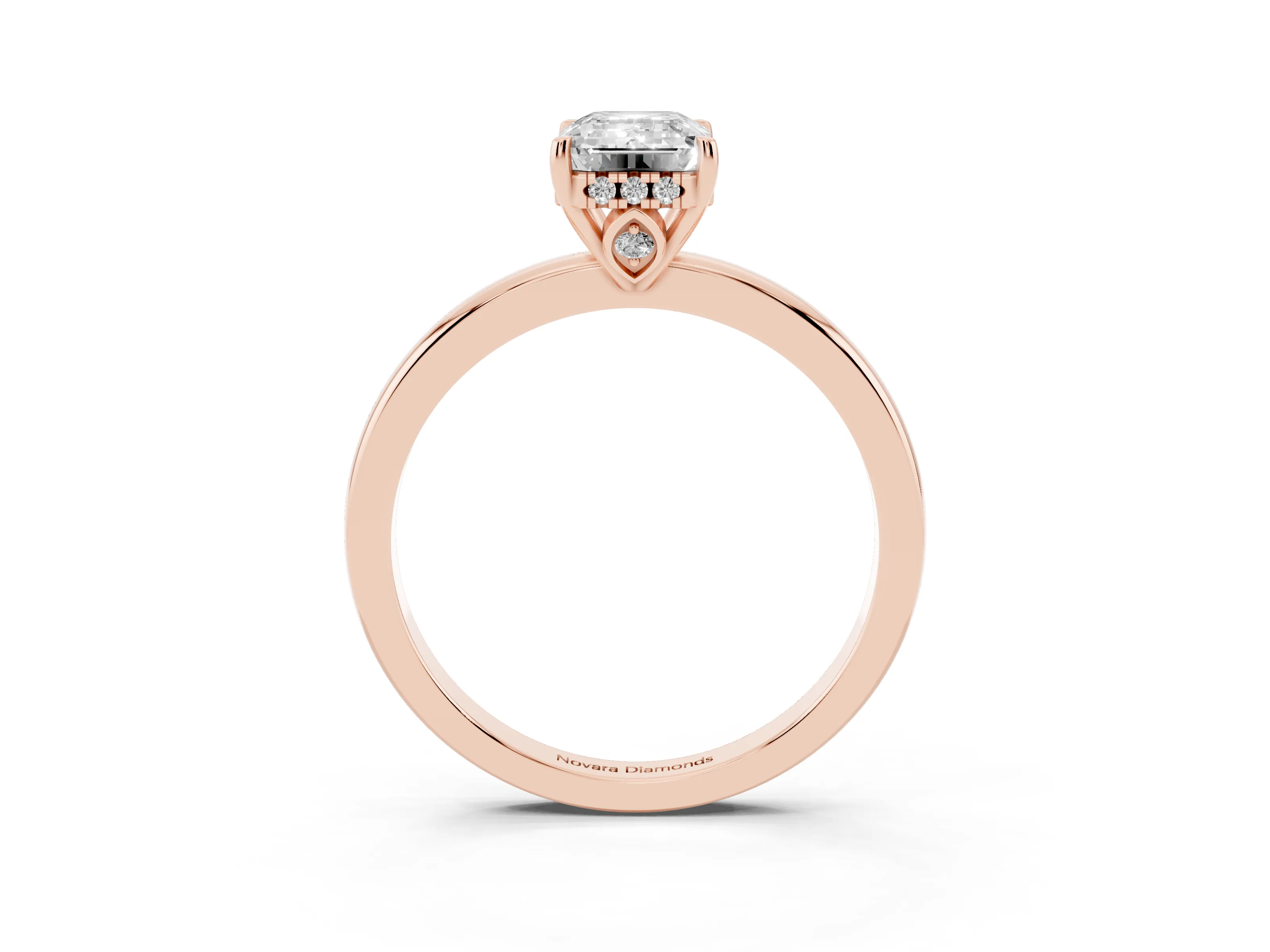 Emerald Cut Diamond Solitaire Ring Set in Rose gold with Plain Band and Prong Setting