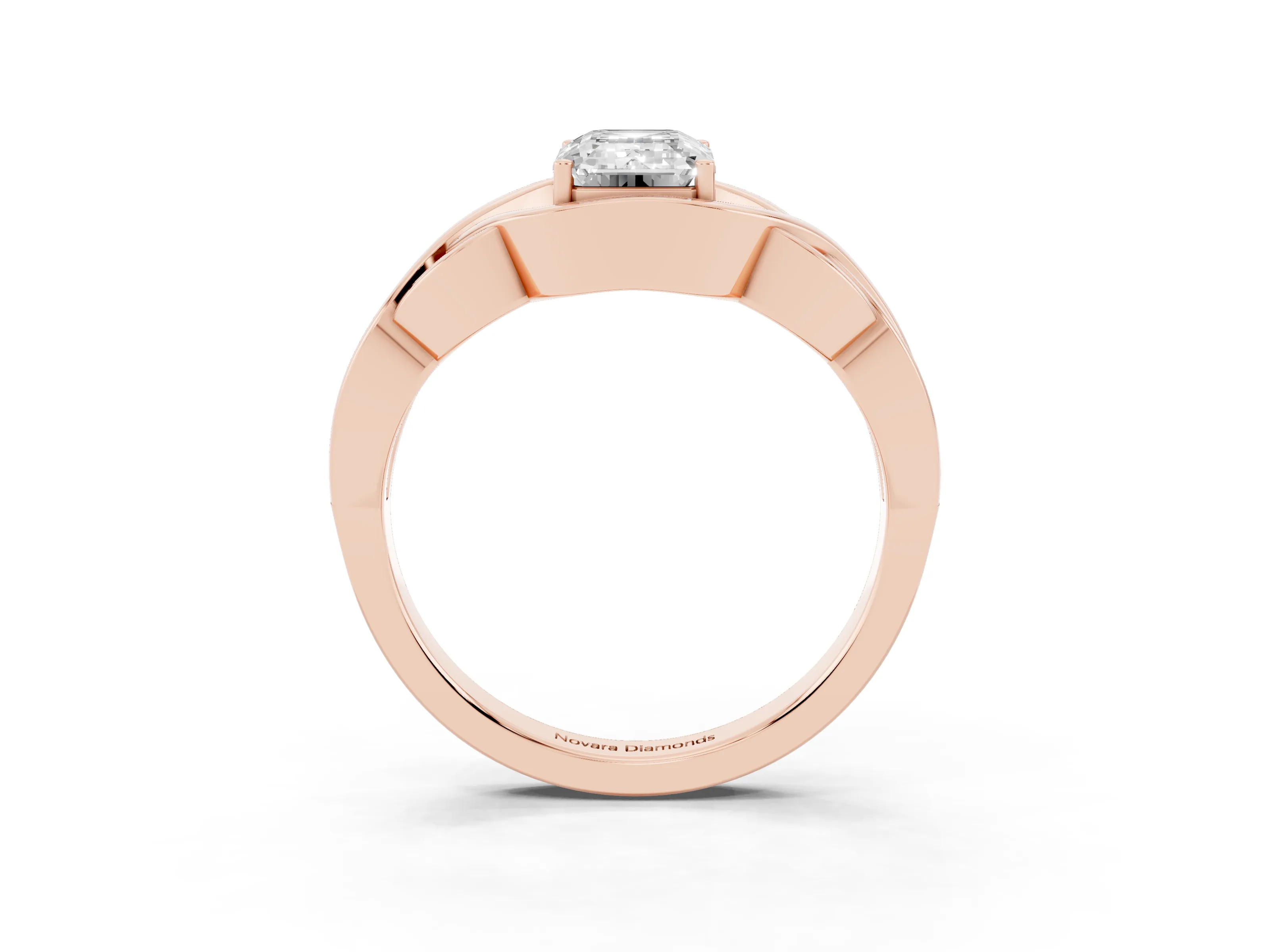 Emerald Cut Diamond Solitaire Ring Set in Rose gold with Intertwined Band