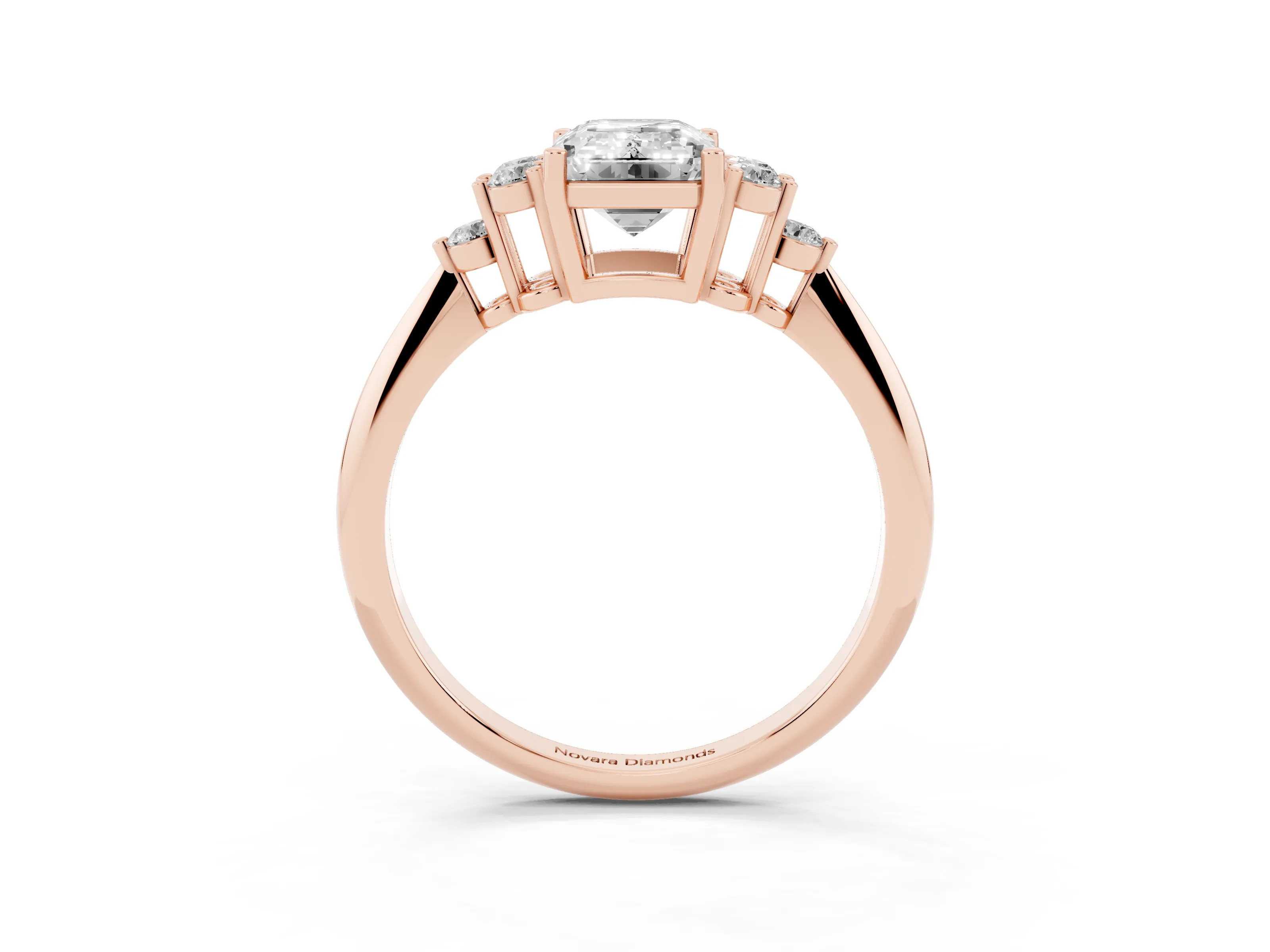 Emerald Cut Diamond Cluster Ring Set in Rose gold with Plain Band and Prong Setting
