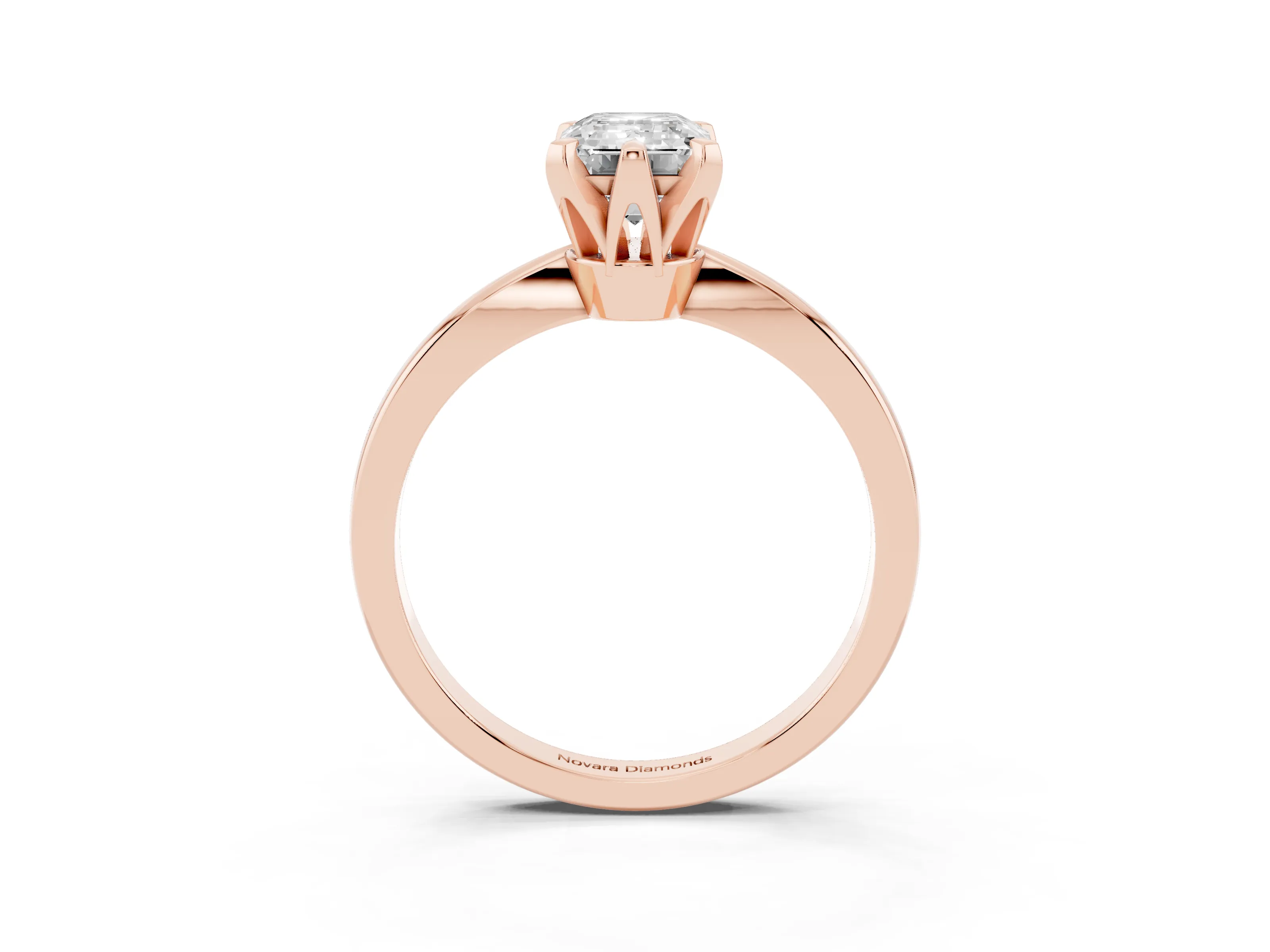 Emerald Cut Diamond Solitaire Engagement Ring Set in Rose gold with Slim Tapered Solitaire Band