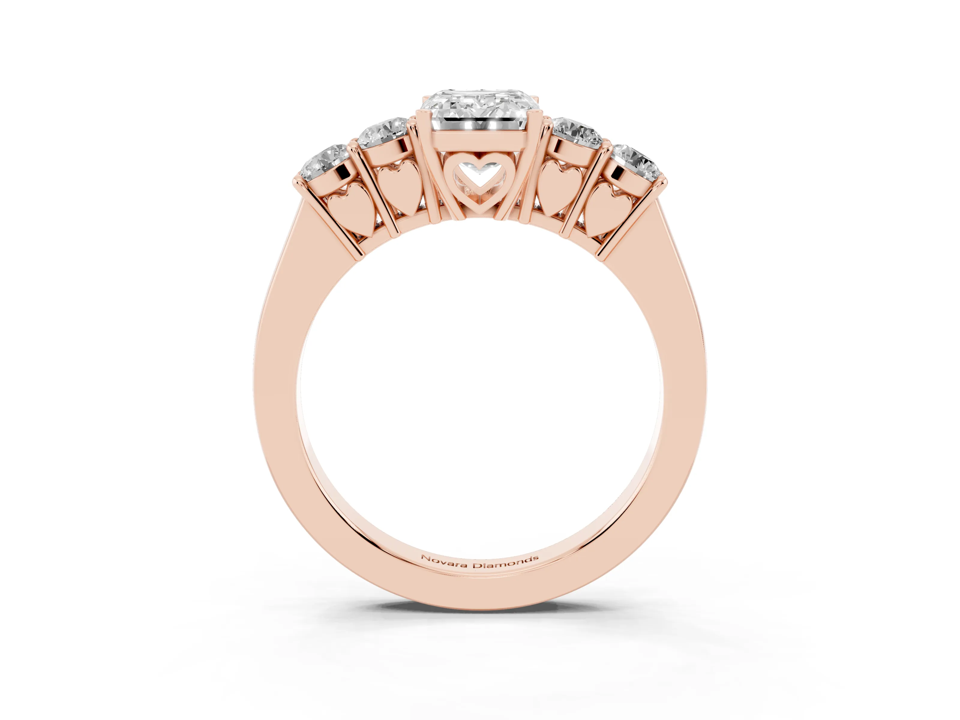 Emerald Cut Diamond Five-Stone Prong Set Band Ring Set in Rose gold with Polished Band