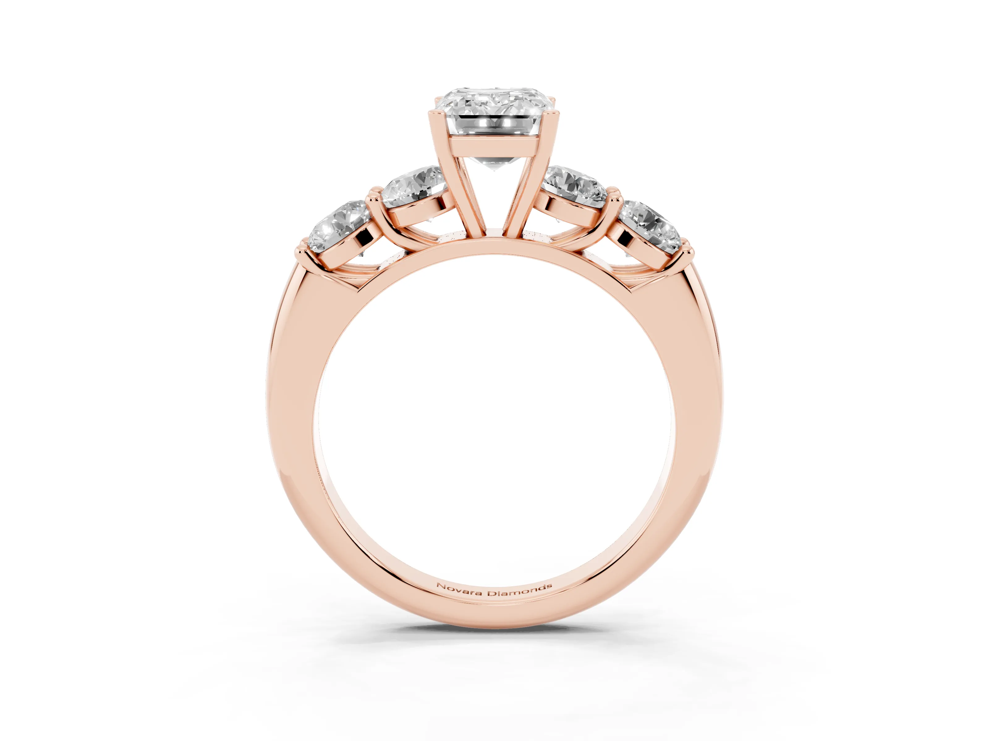 Emerald Cut Diamond Five-Stone Prong Set Ring Set in Rose gold with Classic Band
