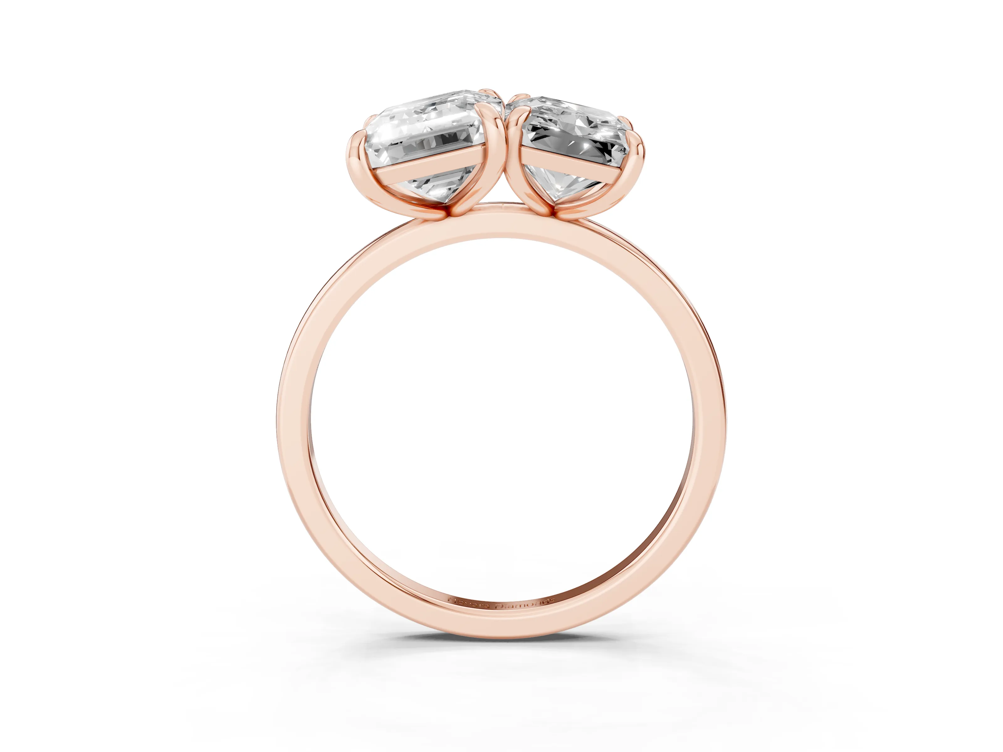 Emerald and Radiant Toi Moi Ring Set in Rose gold with Prong Setting and Plain Band