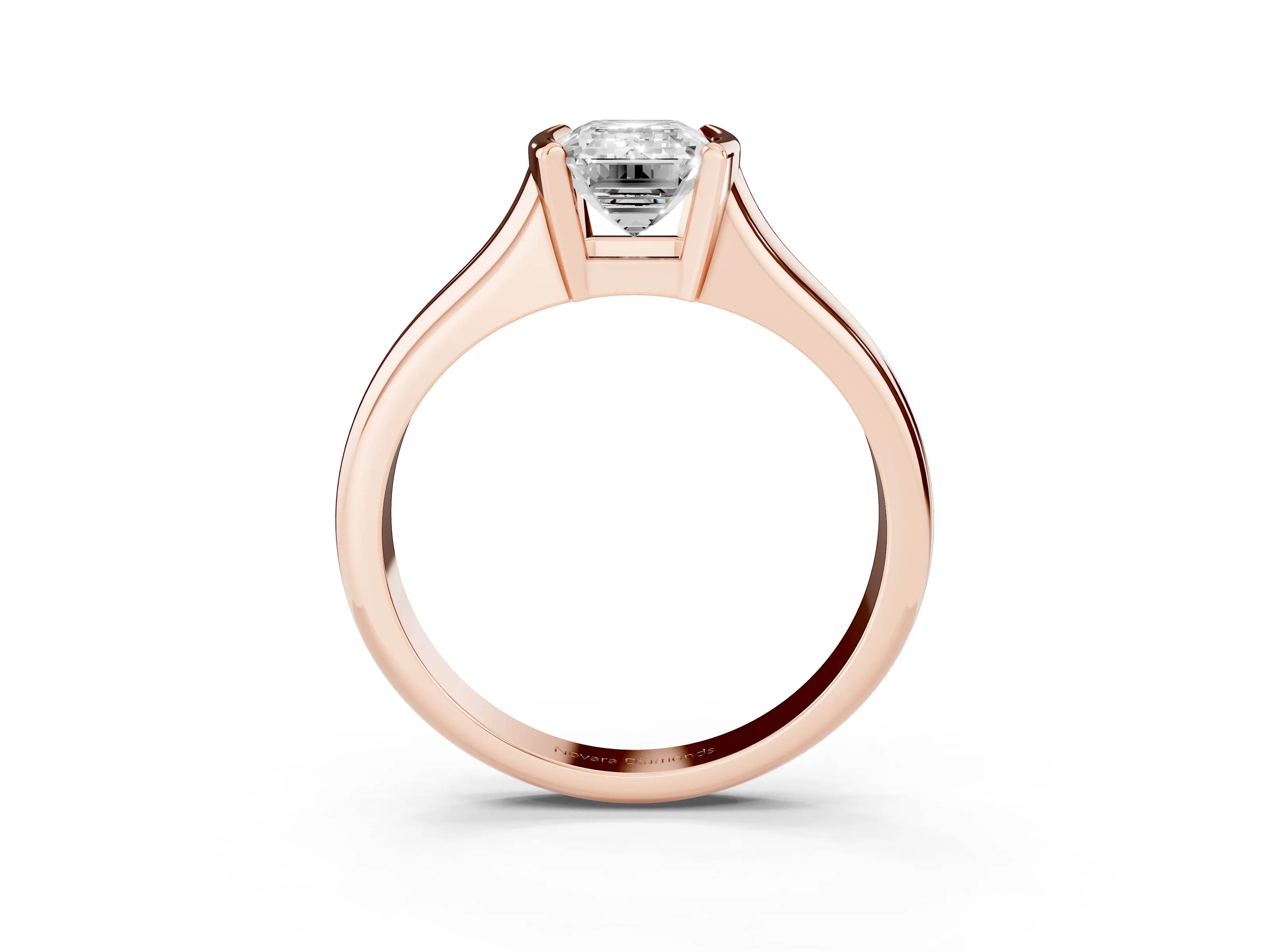 Emerald Cut Diamond Solitaire Tension Set Ring Set in Rose gold with Split Shank Band