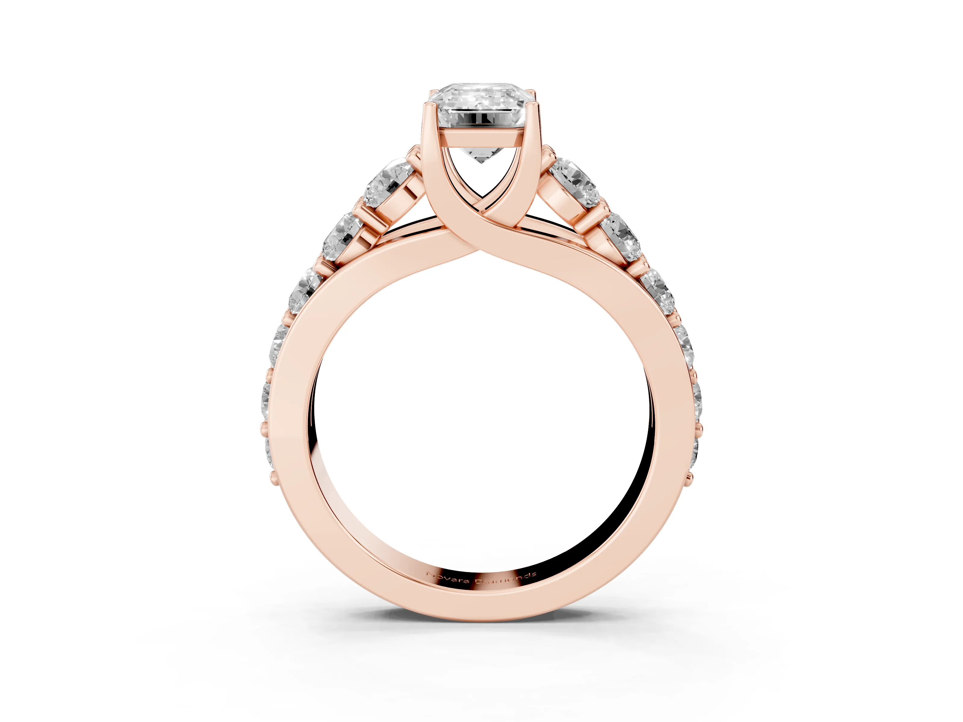 Emerald Cut Diamond Pavé Engagement Ring Set in Rose gold with Prong Setting