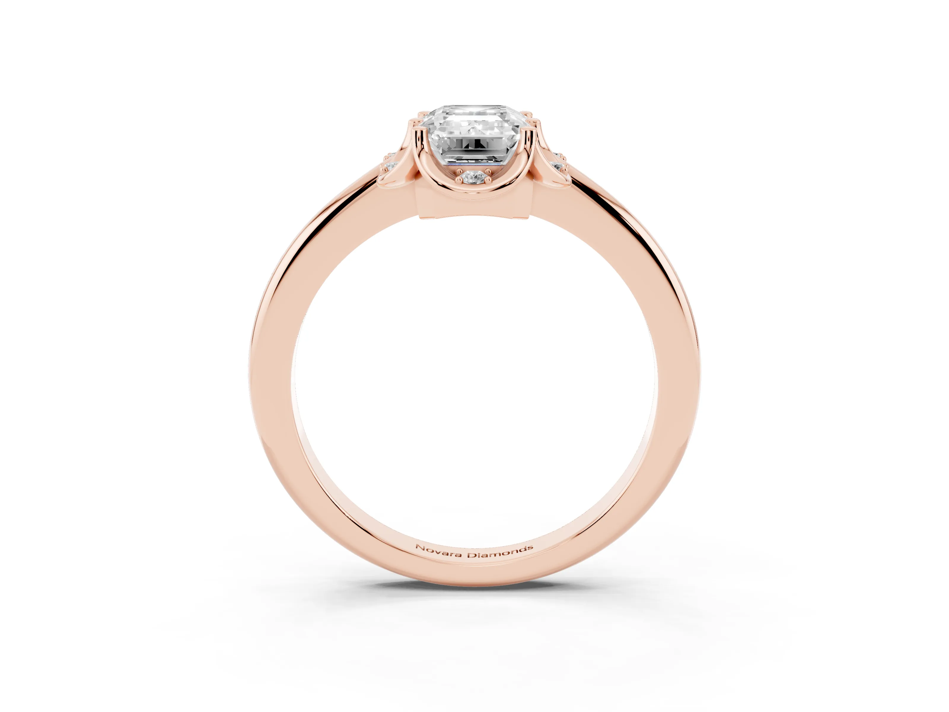 Emerald Cut Diamond Round Cluster Halo Ring Set in Rose gold with Solitaire Band and Prong Setting