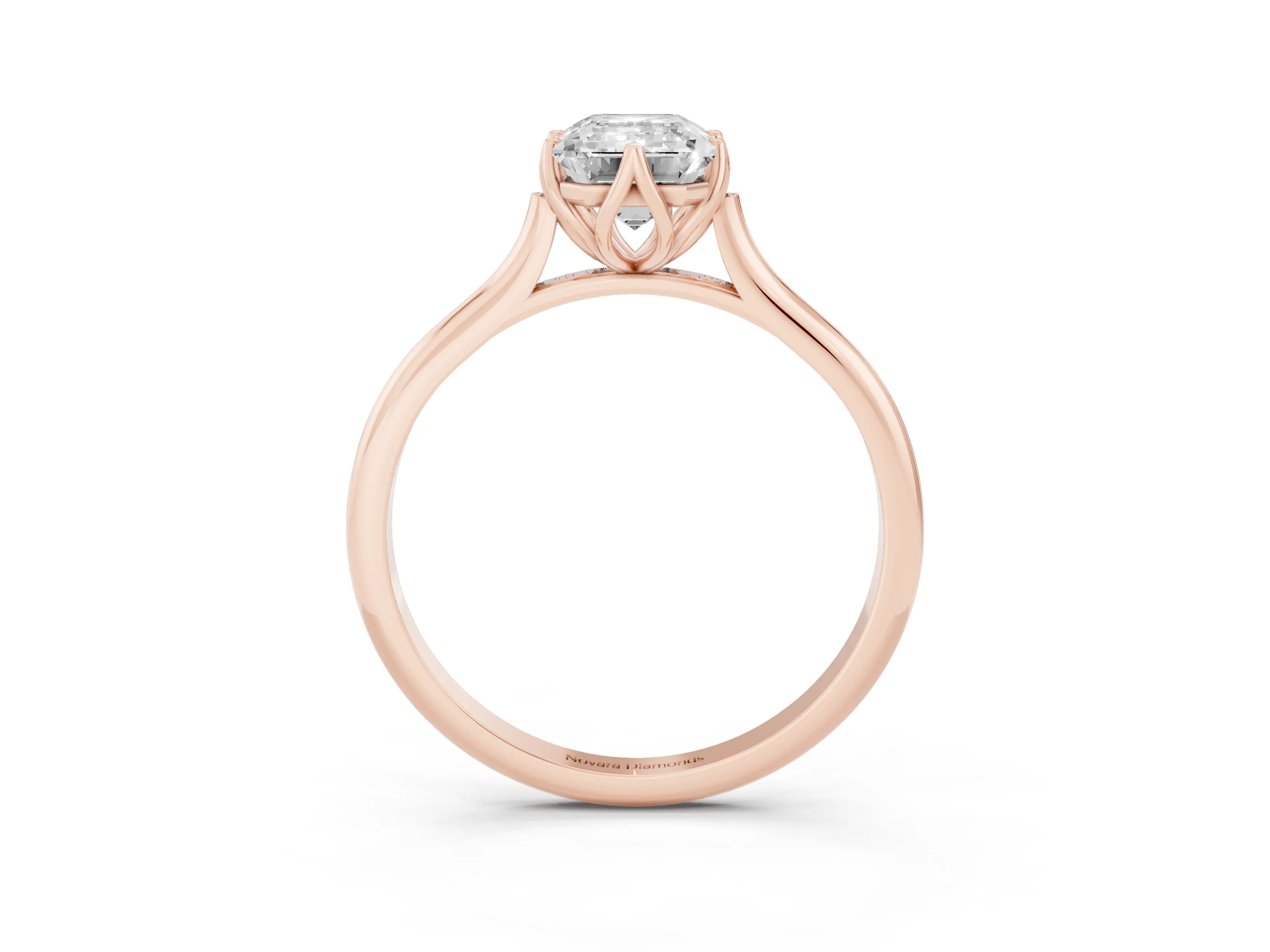 Emerald Cut Diamond Solitaire Cathedral Ring Set in Rose gold with Prong Setting