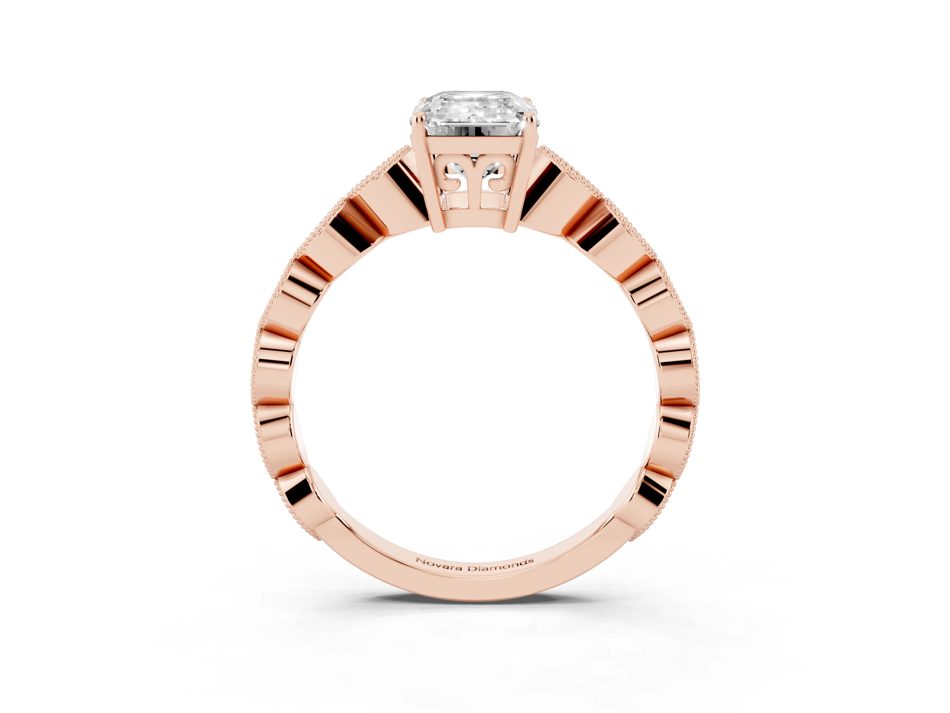 Emerald Cut Diamond Solitaire Ring Set in Rose gold with Infinity Twist Pavé Band