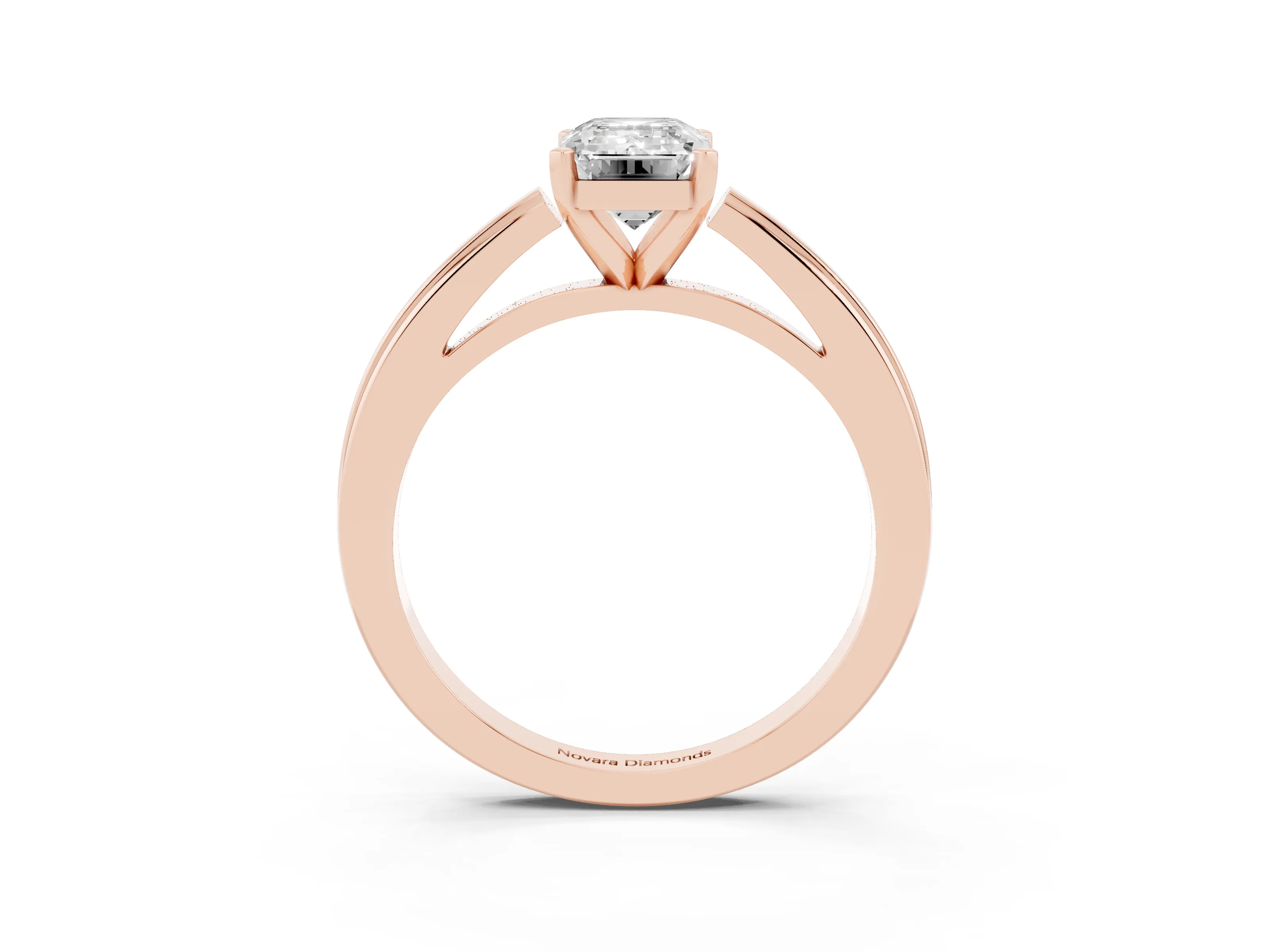 Emerald Cut Diamond Solitaire Ring Set in Rose gold with Prong Setting and Classic Band