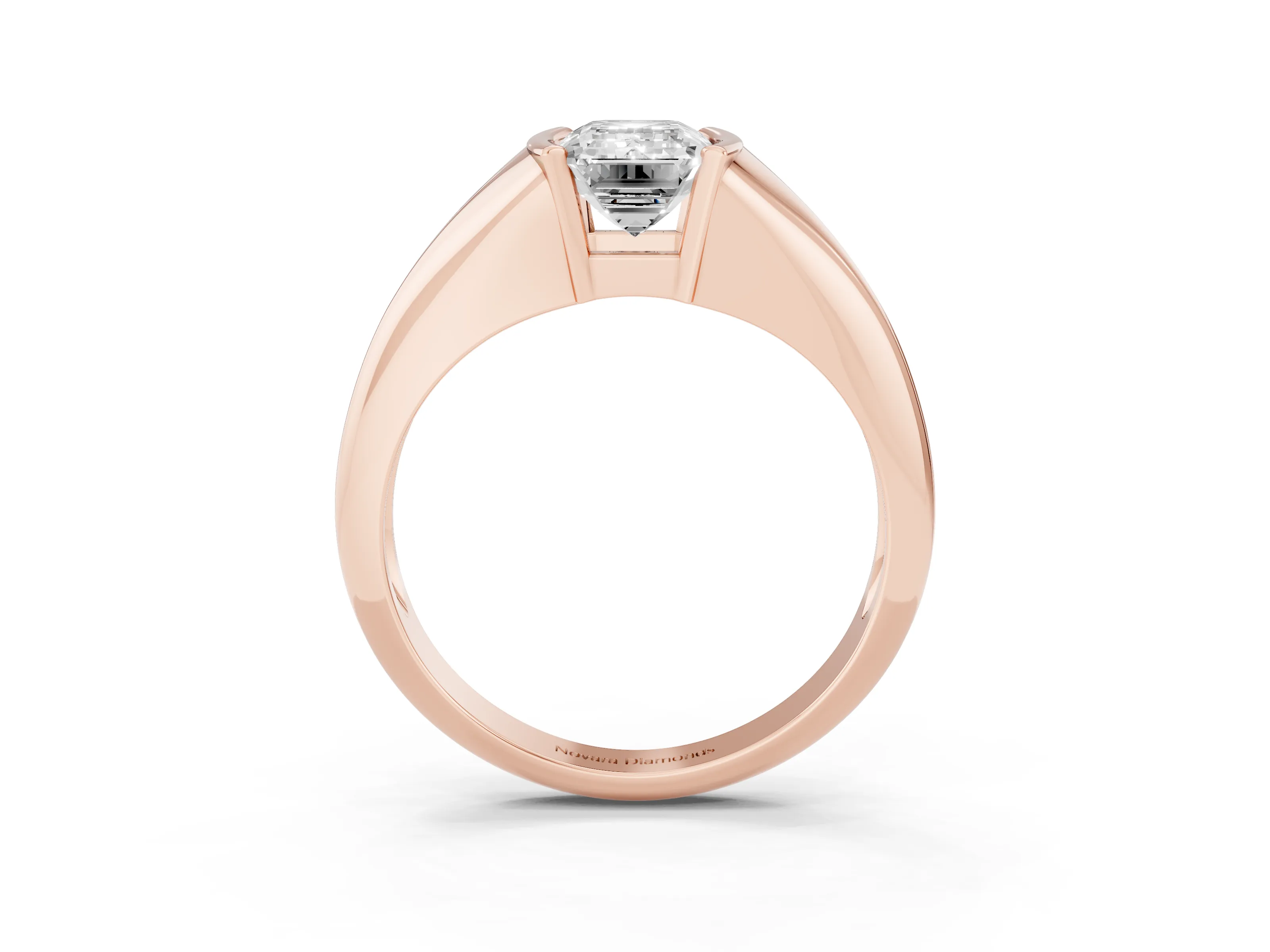 Emerald Cut Diamond Solitaire Tension Set Ring Set in Rose gold