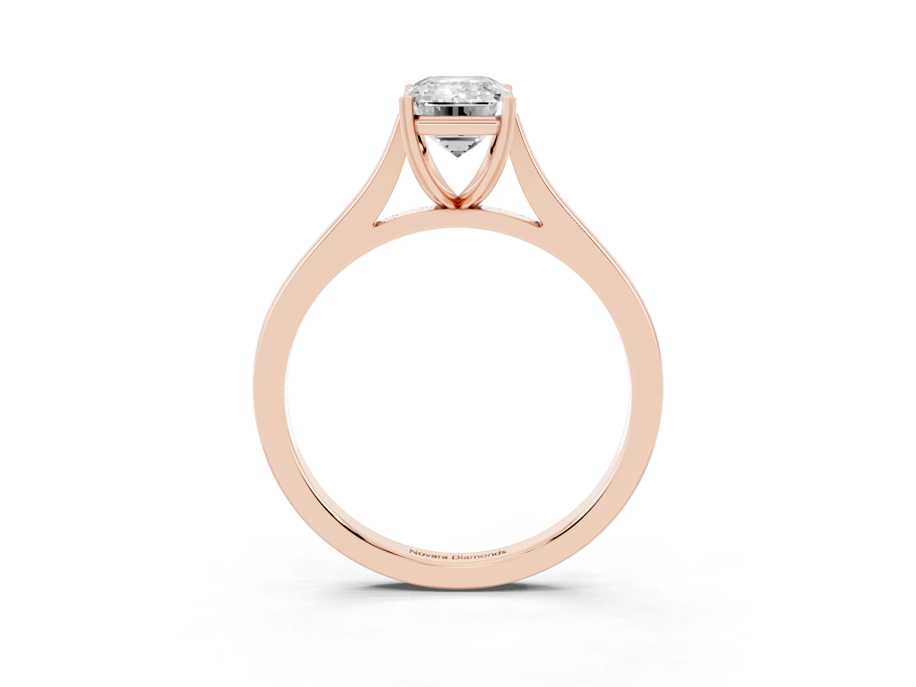 Emerald Cut Diamond Solitaire Heart Prong Engagement Ring Set in Rose gold with Tapered Band