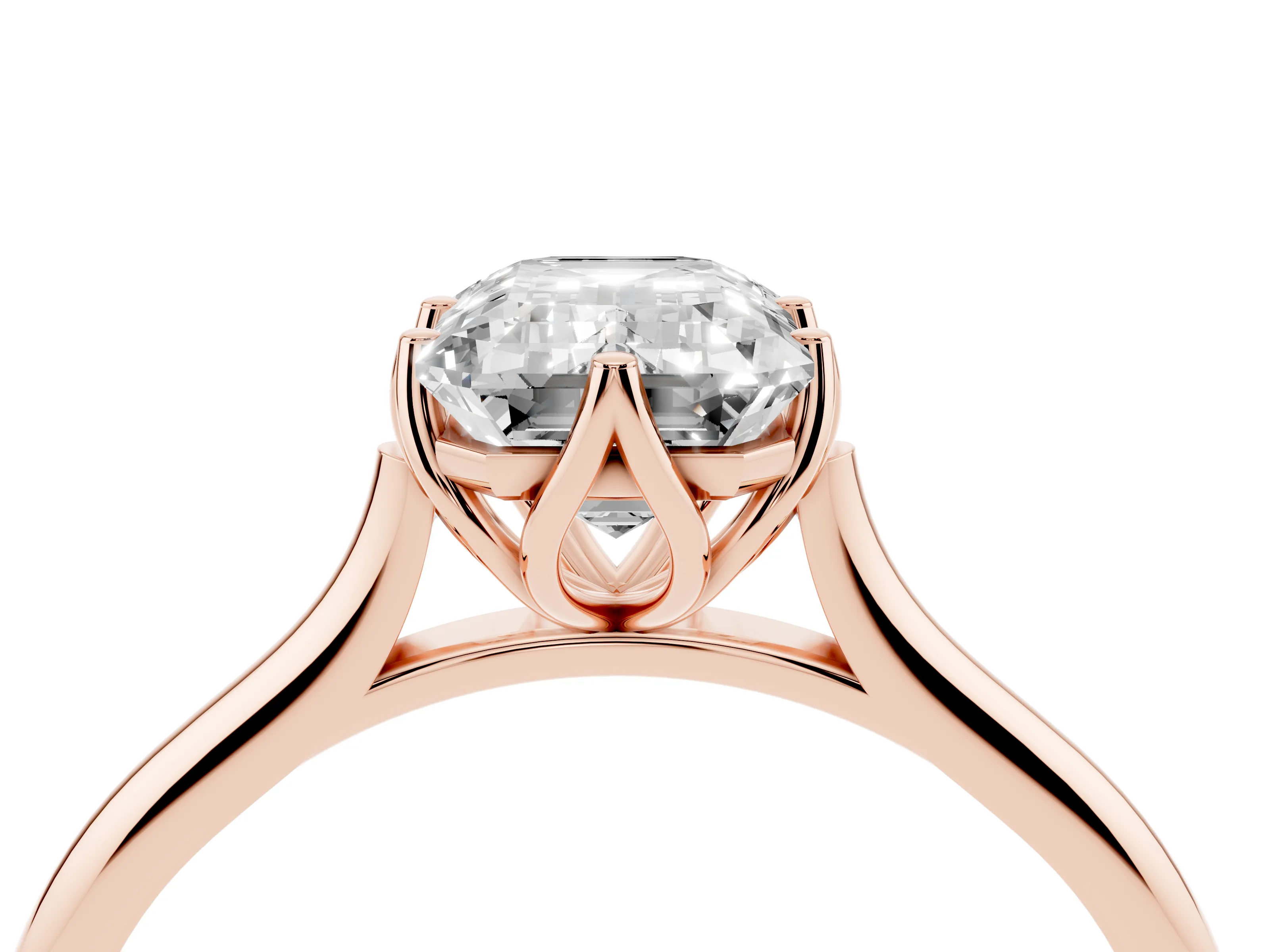 Emerald Cut Diamond Solitaire Cathedral Ring Set in Rose gold with Prong Setting