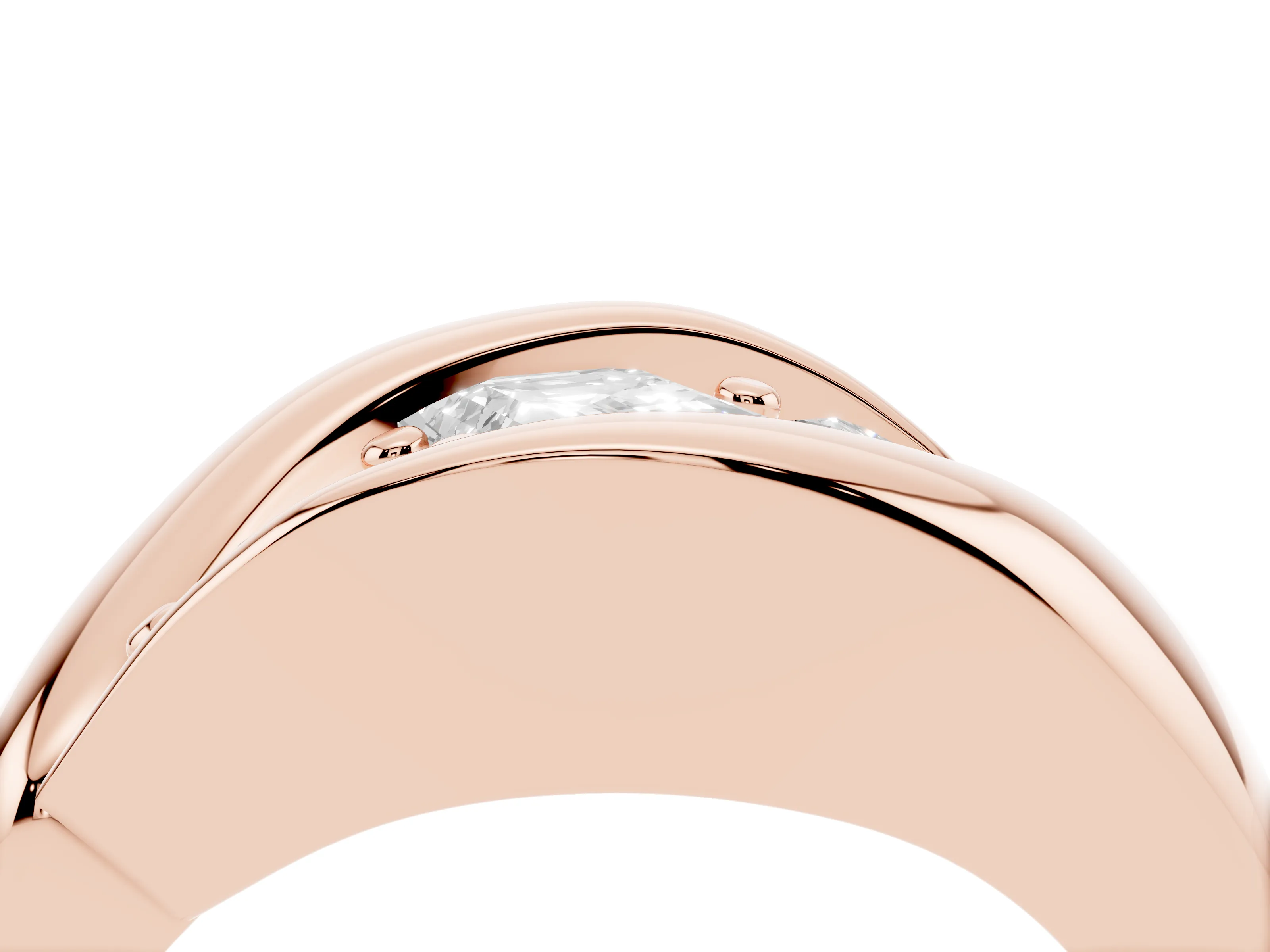 Emerald Cut Diamond Channel-Set Crossover Ring Set in Rose gold