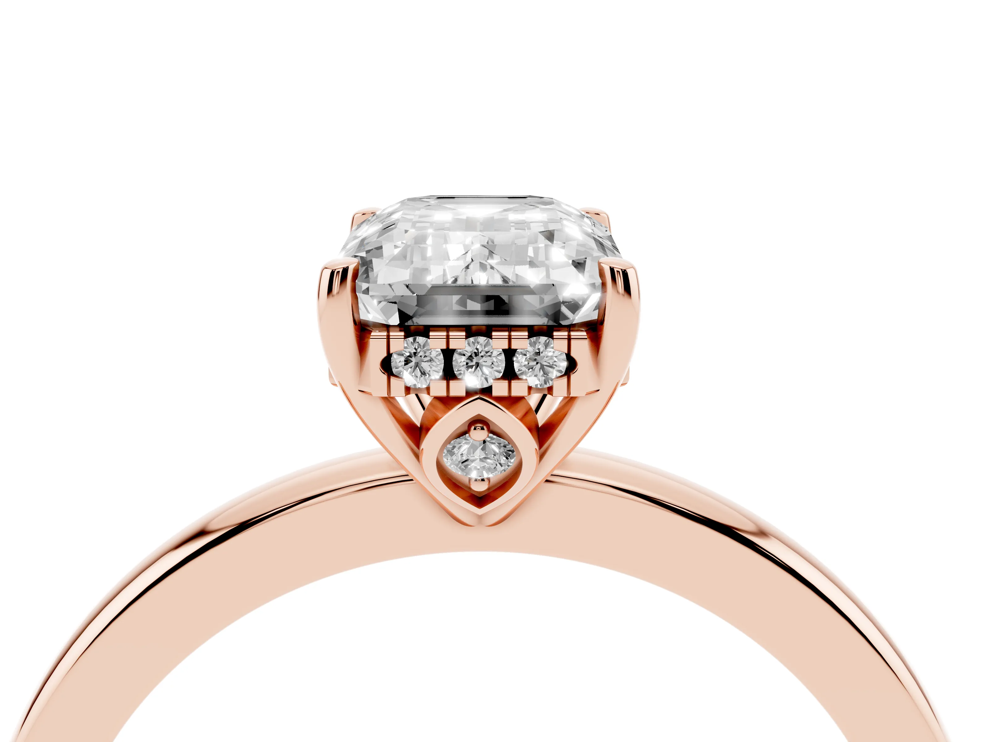 Emerald Cut Diamond Solitaire Ring Set in Rose gold with Plain Band and Prong Setting
