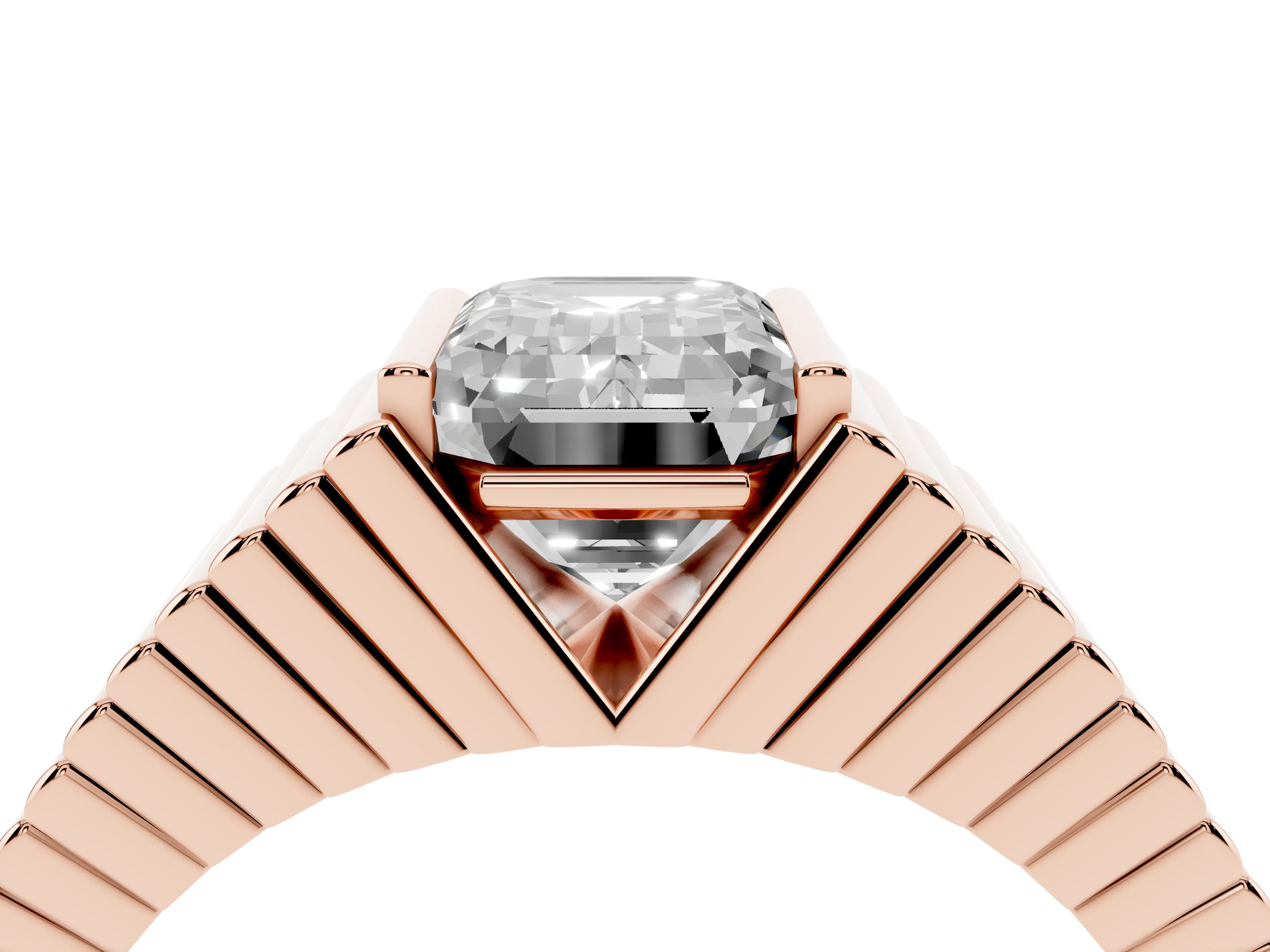 Emerald Cut Diamond Mens Ring Set in Rose gold with Fluted Band