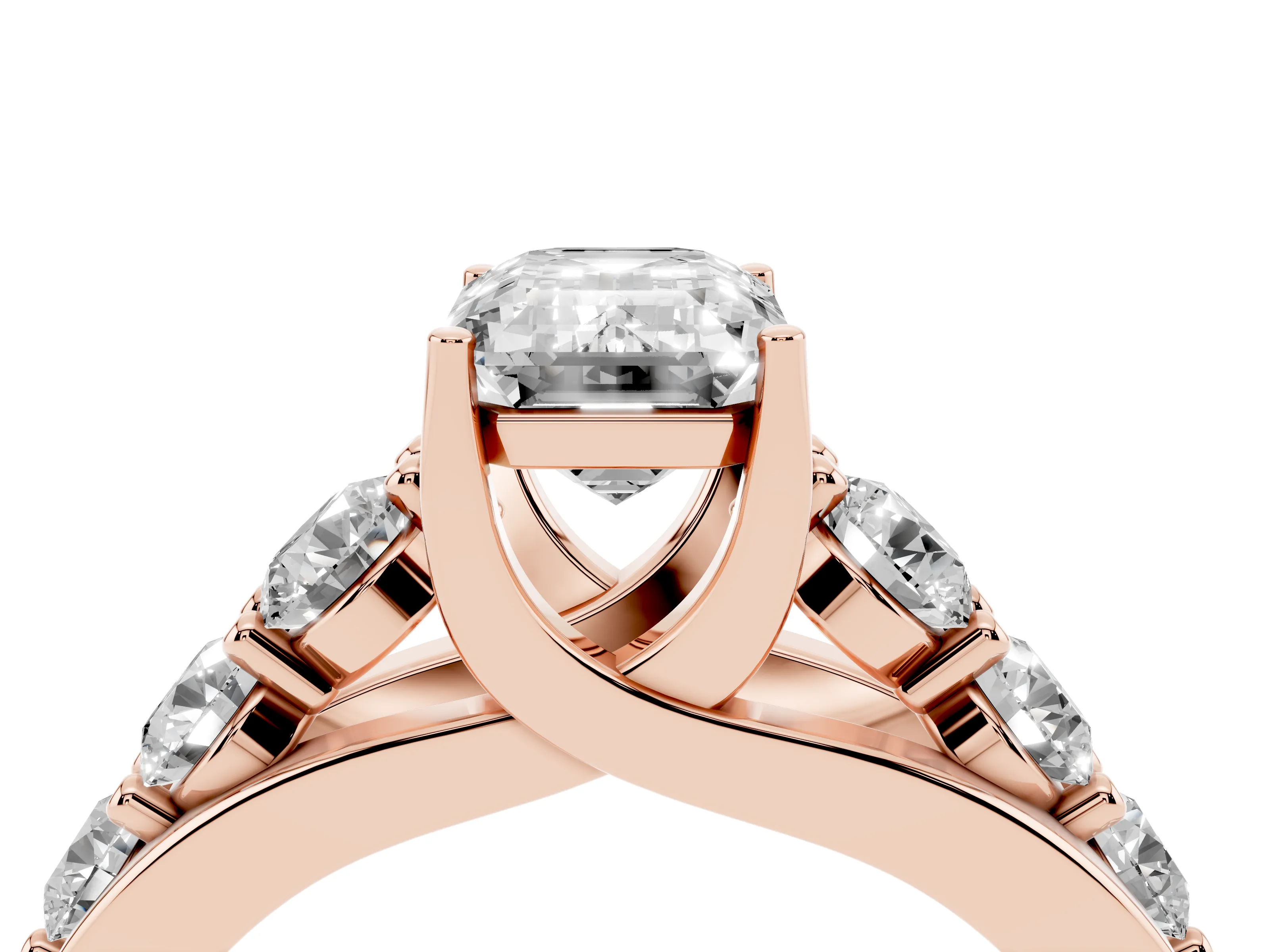 Emerald Cut Diamond Pavé Engagement Ring Set in Rose gold with Prong Setting