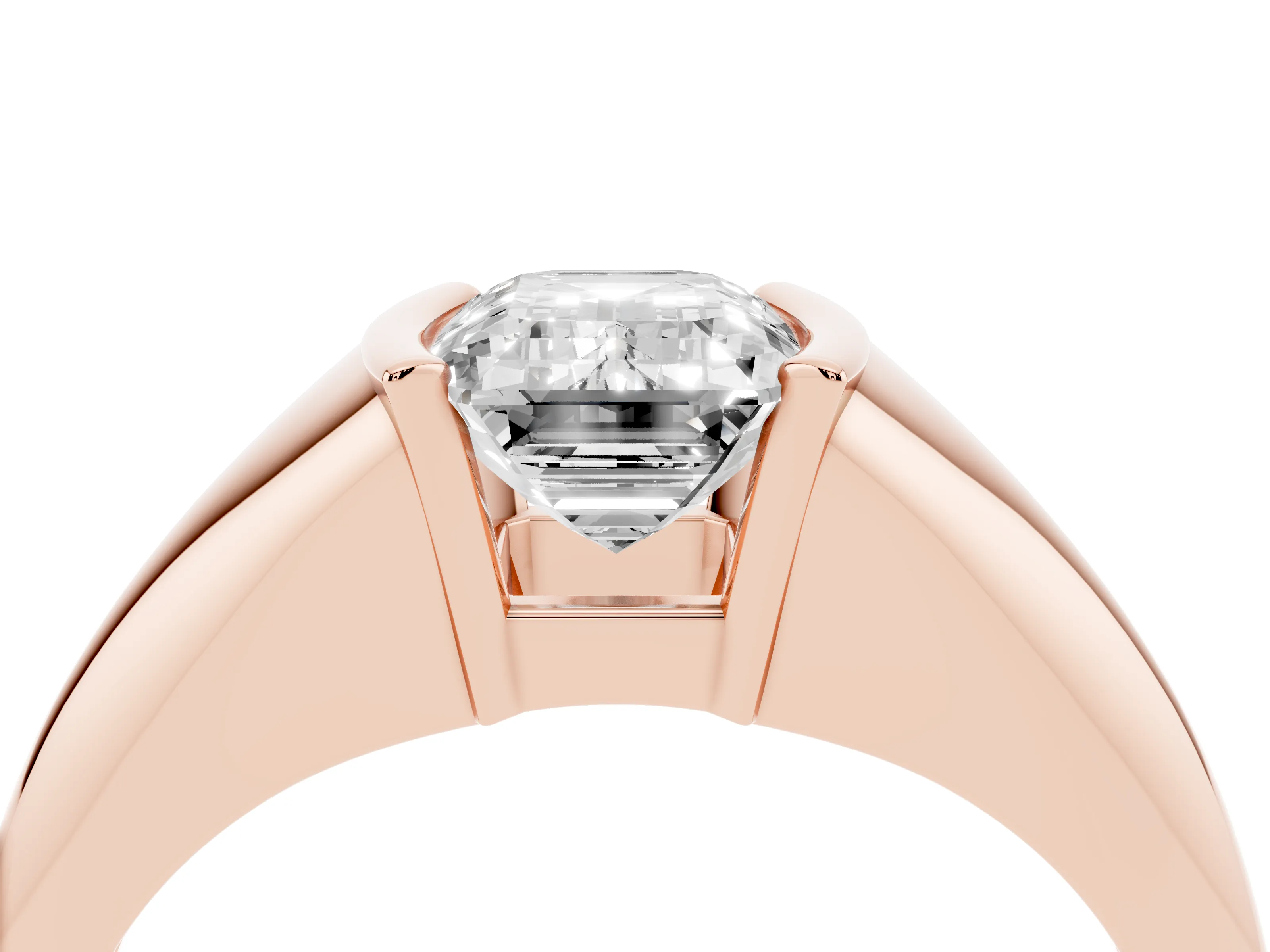 Emerald Cut Diamond Solitaire Tension Set Ring Set in Rose gold