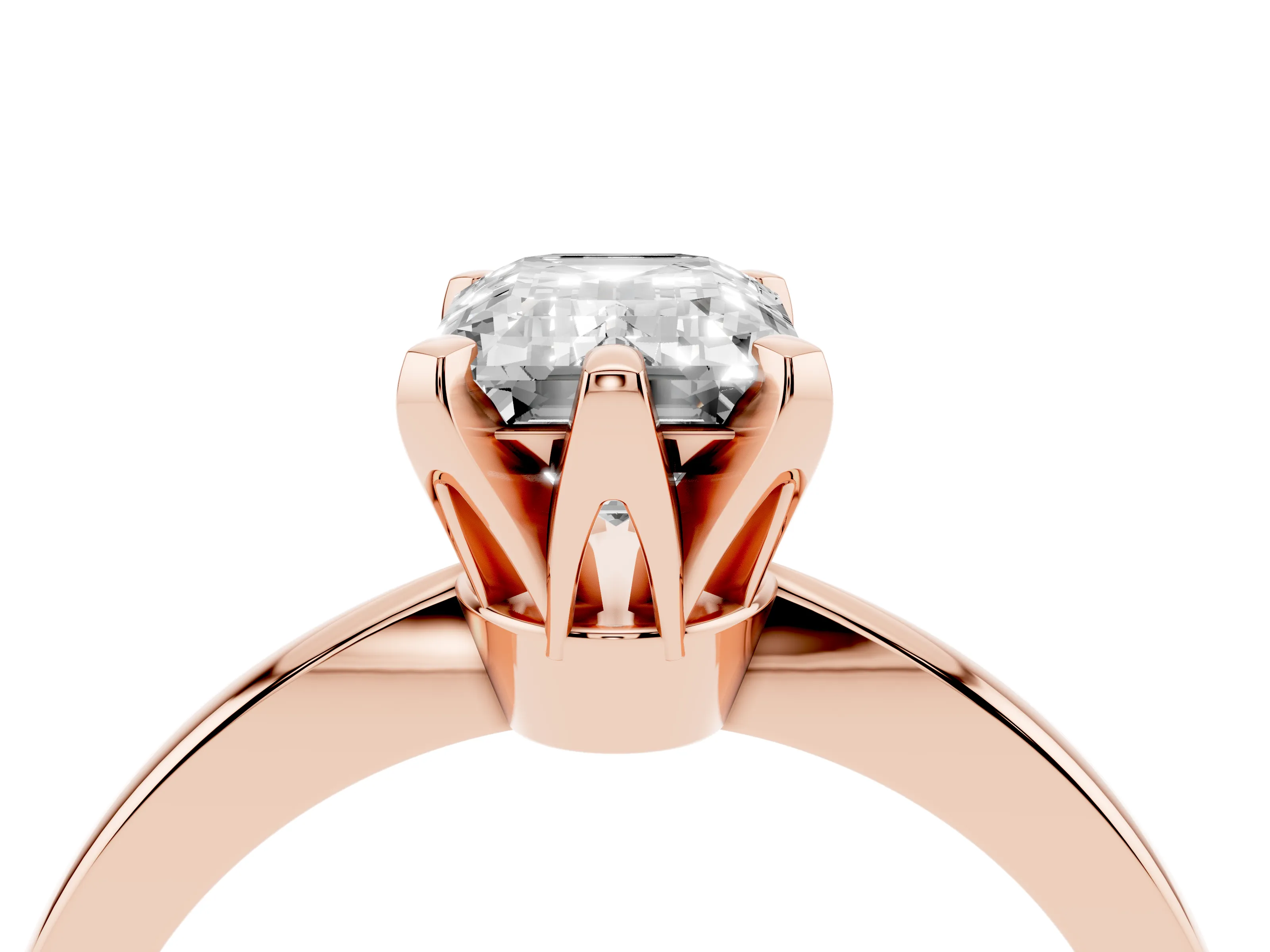 Emerald Cut Diamond Solitaire Engagement Ring Set in Rose gold with Slim Tapered Solitaire Band