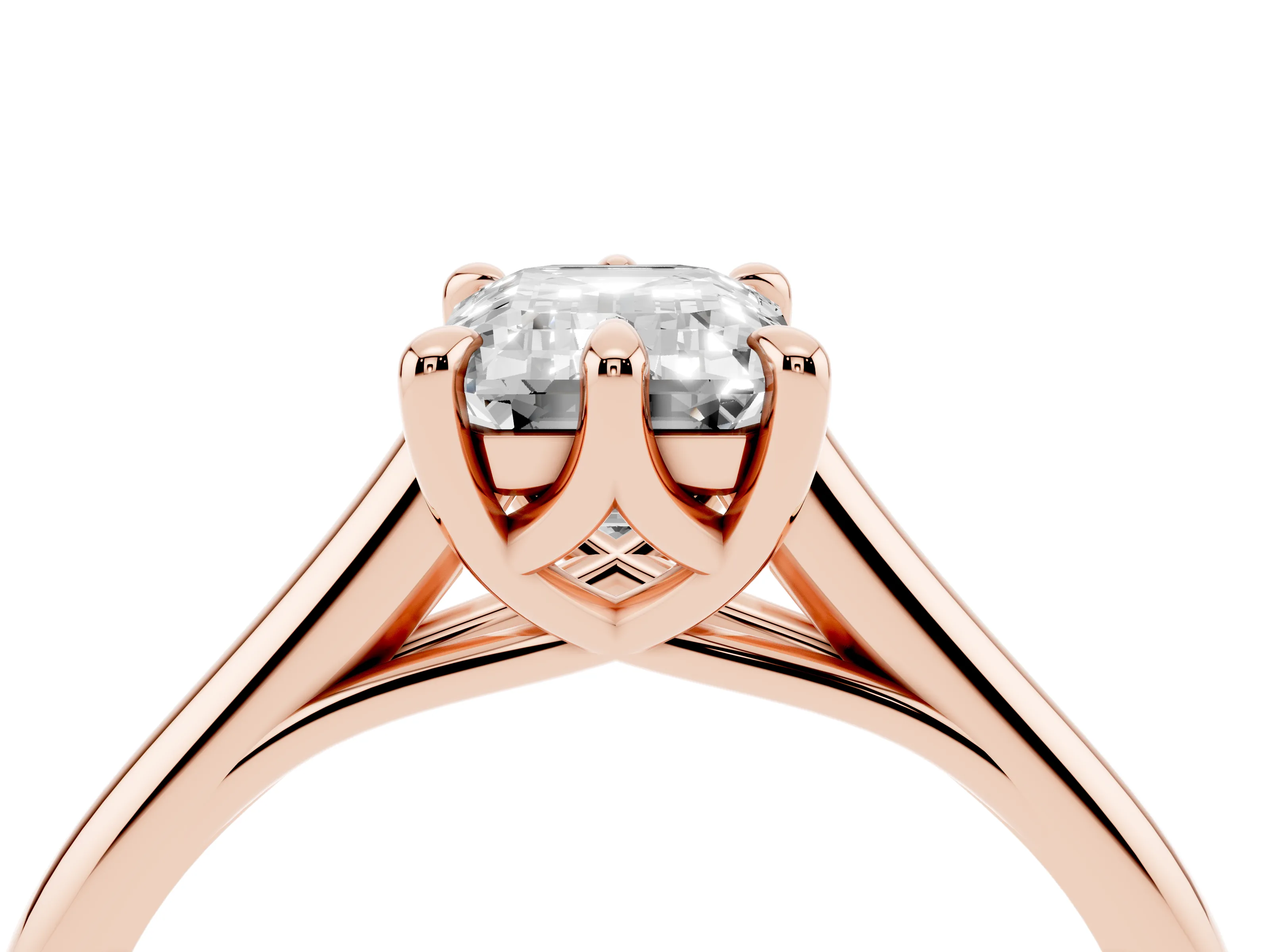 Emerald Cut Diamond Solitaire Engagement Ring Set in Rose gold with Prong Setting and Plain Classic Band