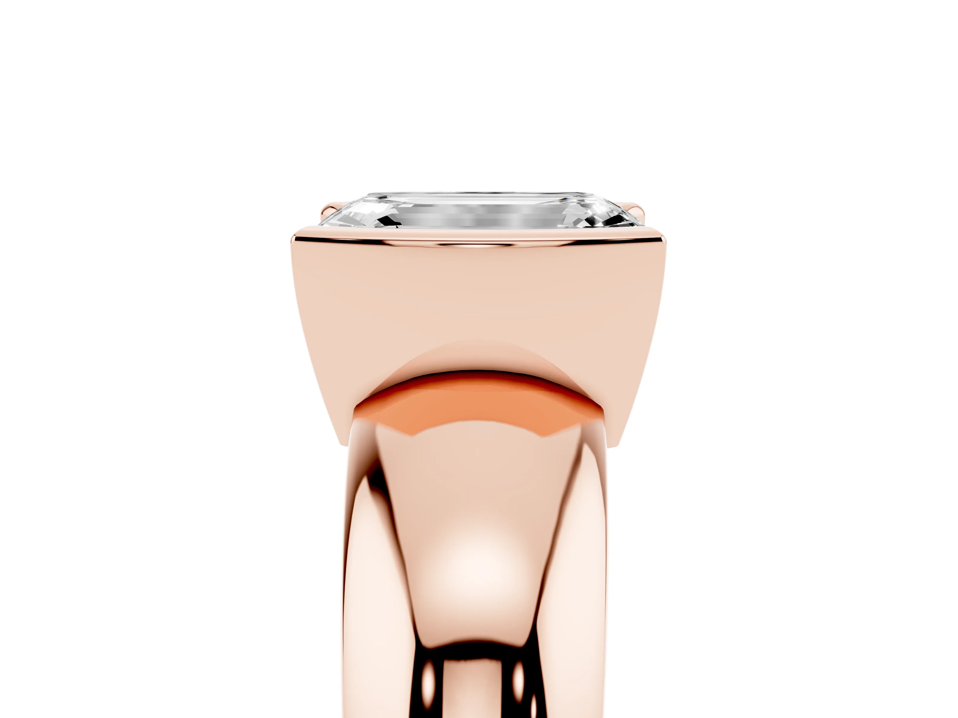 Emerald Cut Diamond Solitaire Tension Set Ring Set in Rose gold with Wide Band