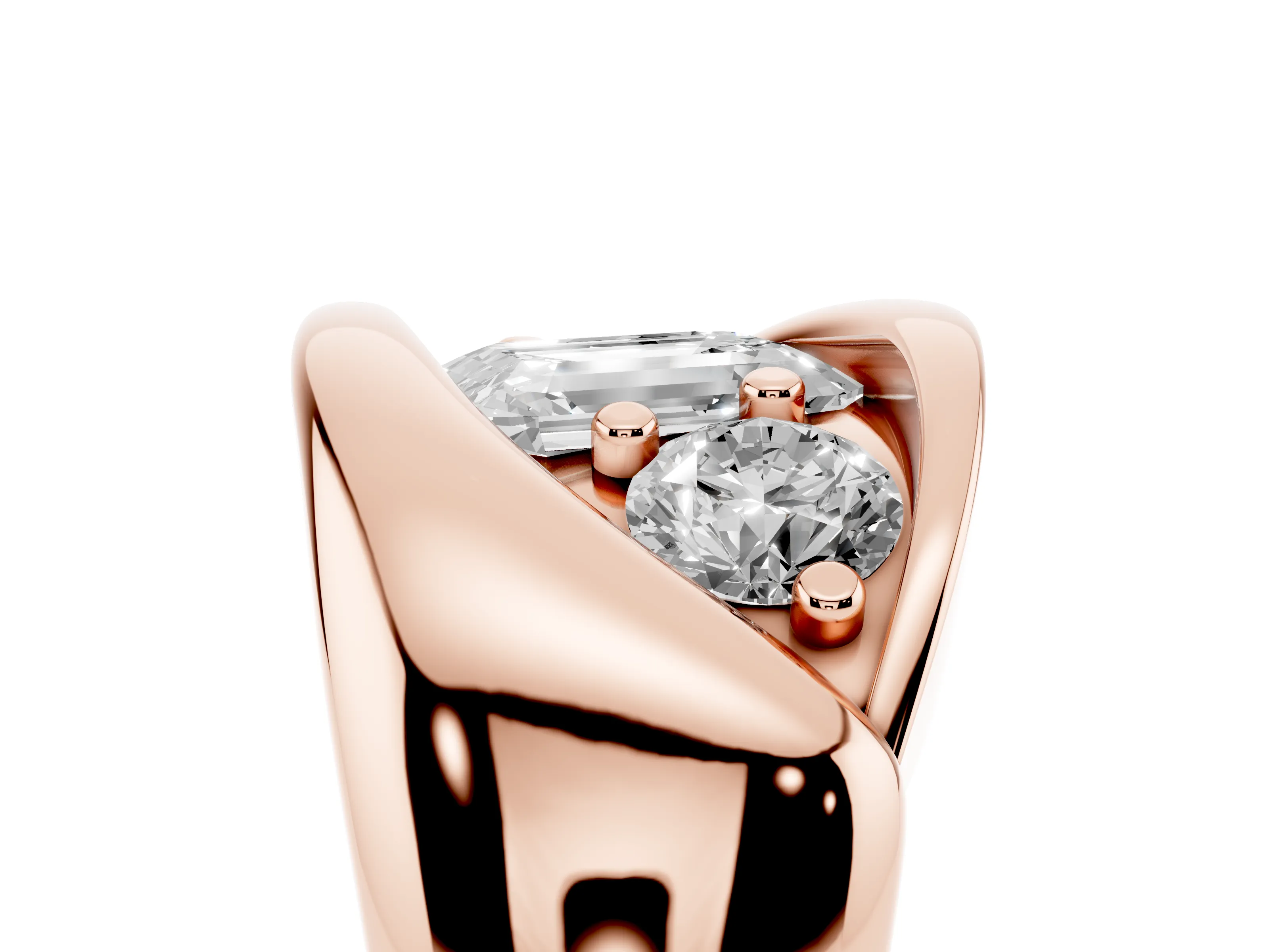 Emerald Cut Diamond Channel-Set Crossover Ring Set in Rose gold