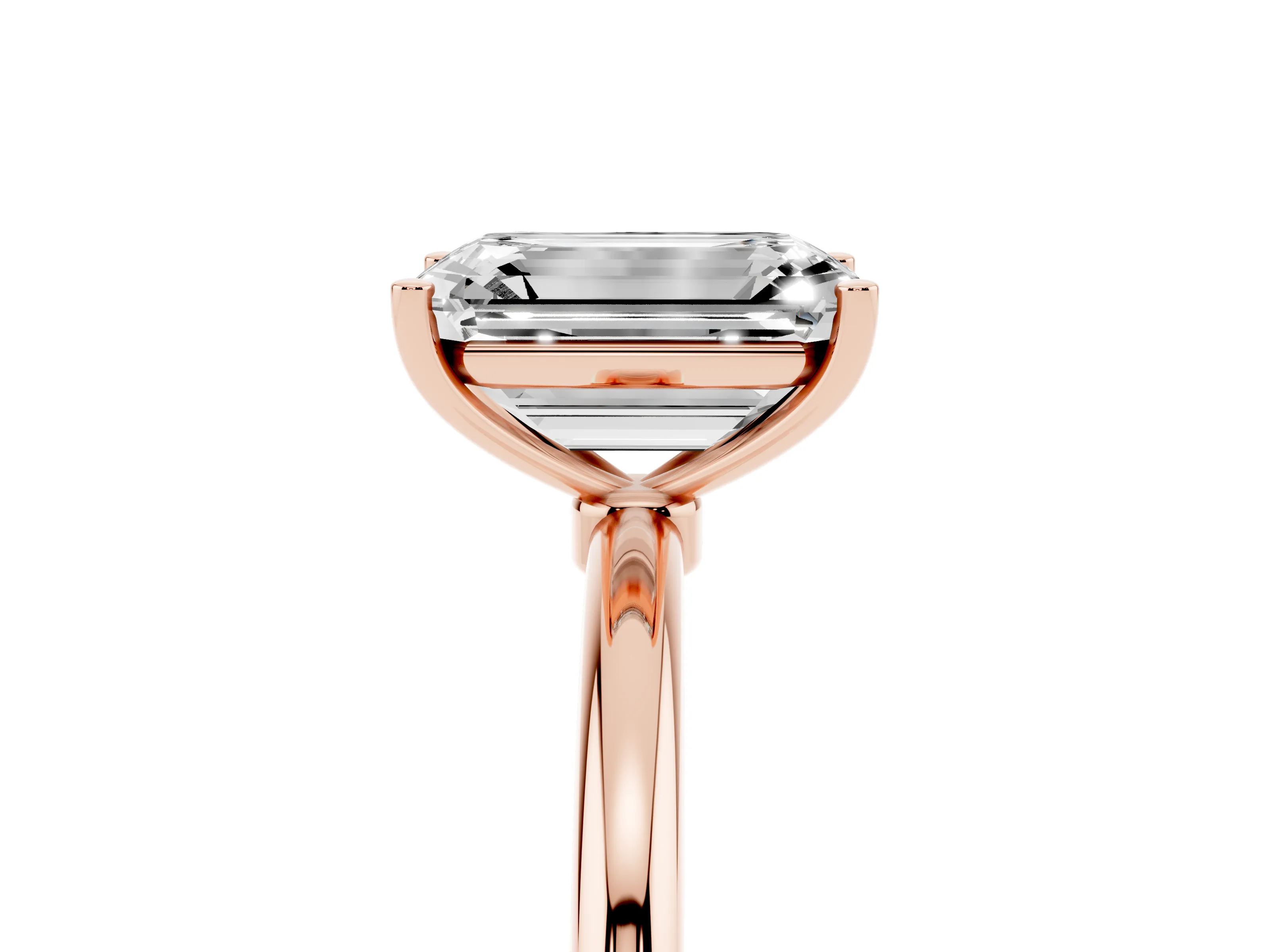Emerald Cut Diamond Solitaire Engagement Ring Set in Rose gold with Thin Band and Prong Setting