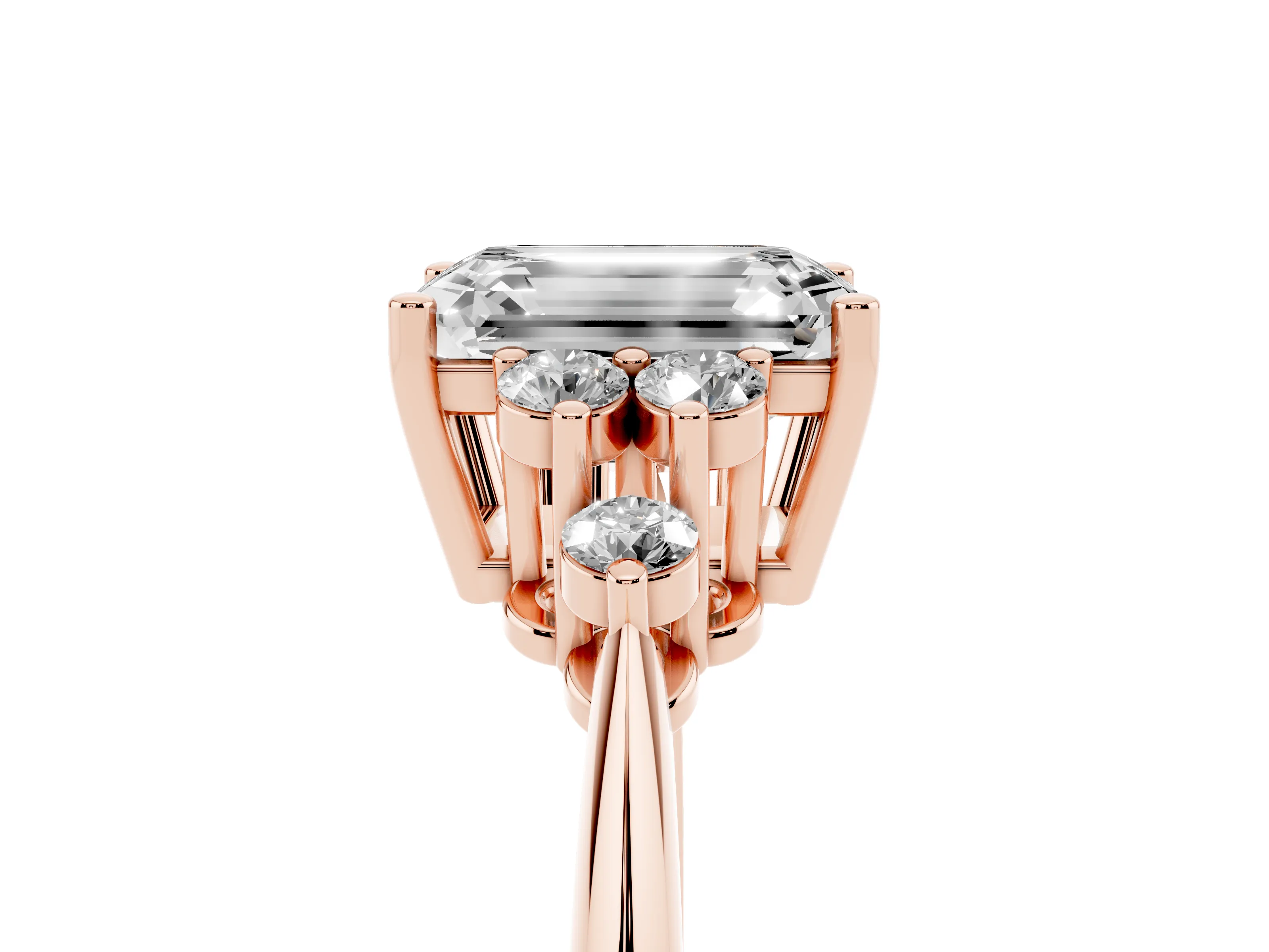 Emerald Cut Diamond Cluster Ring Set in Rose gold with Plain Band and Prong Setting