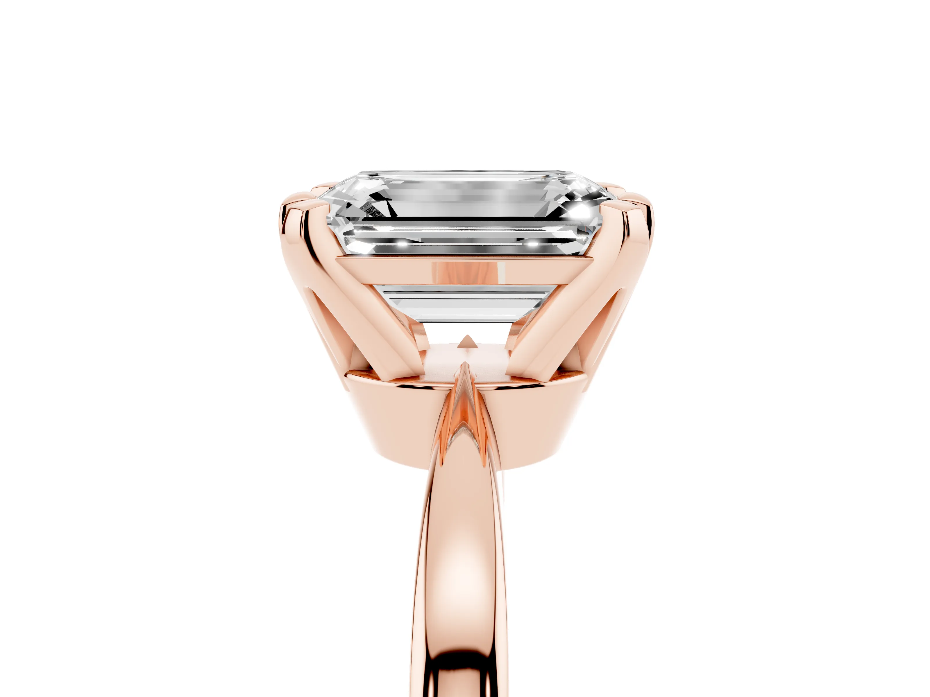 Emerald Cut Diamond Solitaire Engagement Ring Set in Rose gold with Slim Tapered Solitaire Band