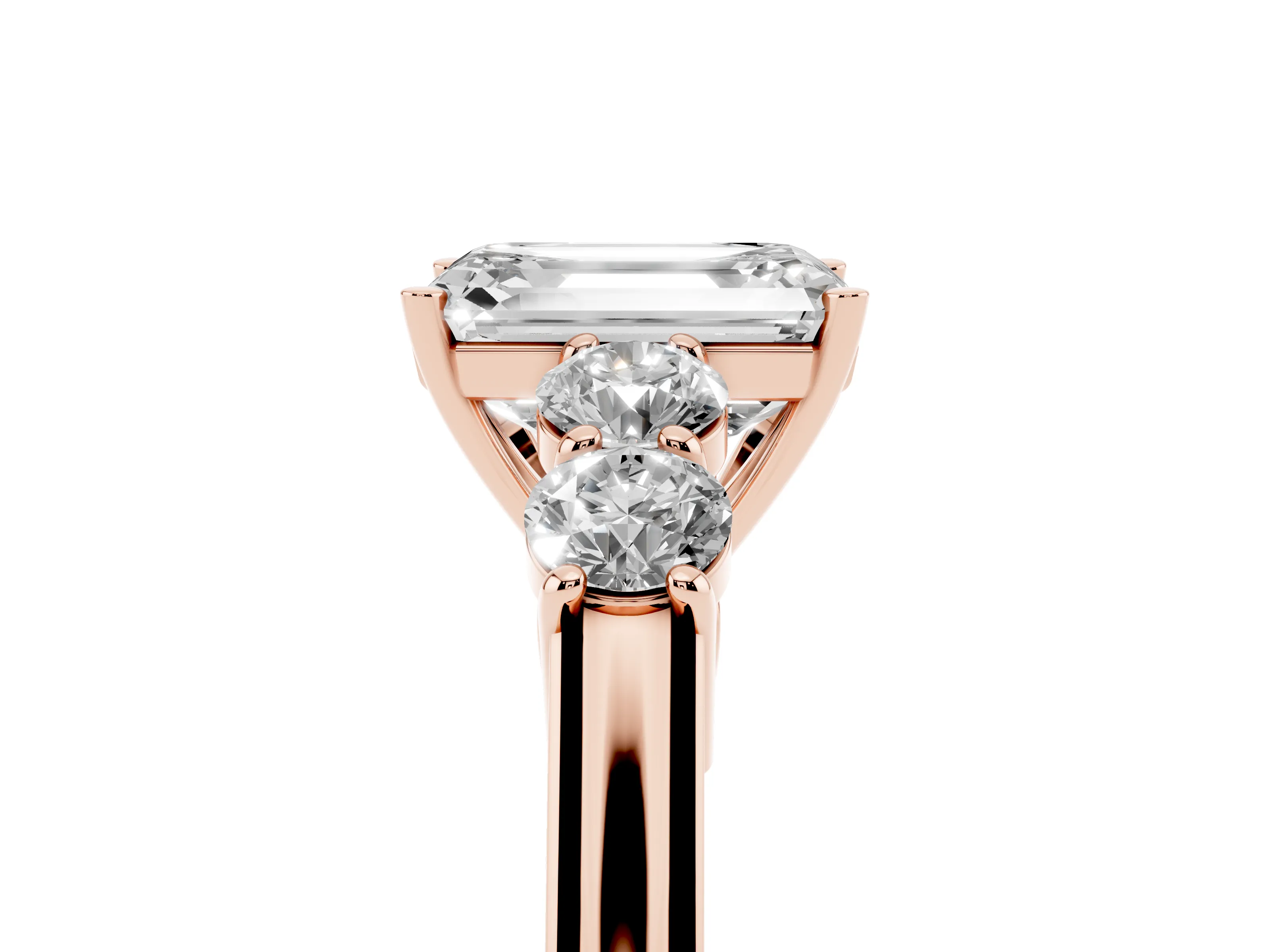 Emerald Cut Diamond Five-Stone Prong Set Band Ring Set in Rose gold with Polished Band