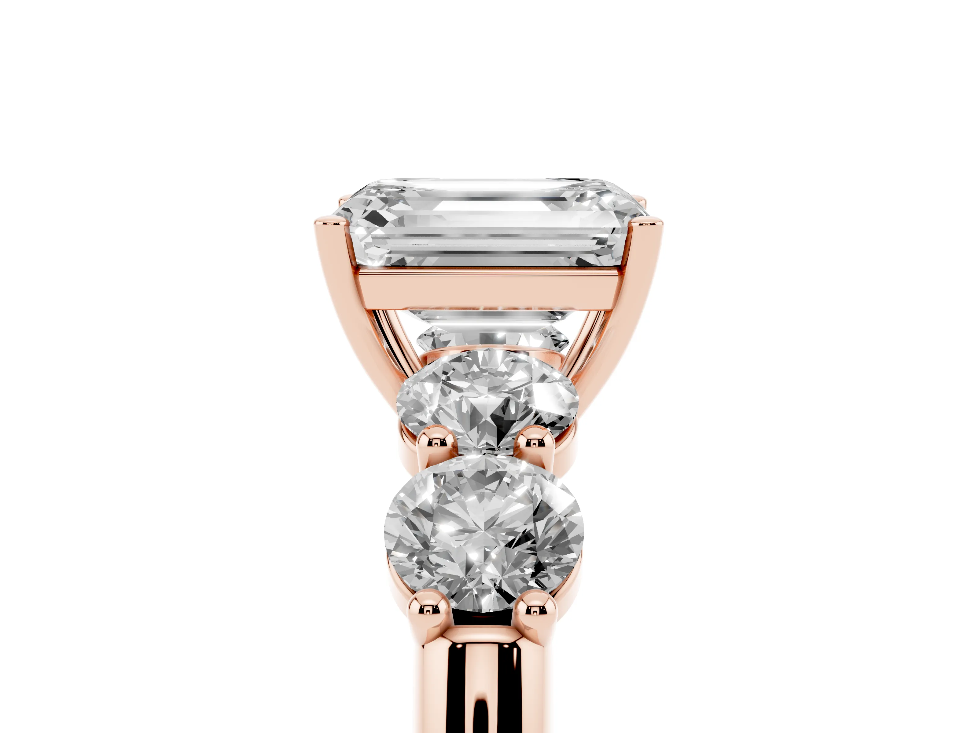 Emerald Cut Diamond Five-Stone Prong Set Ring Set in Rose gold with Classic Band