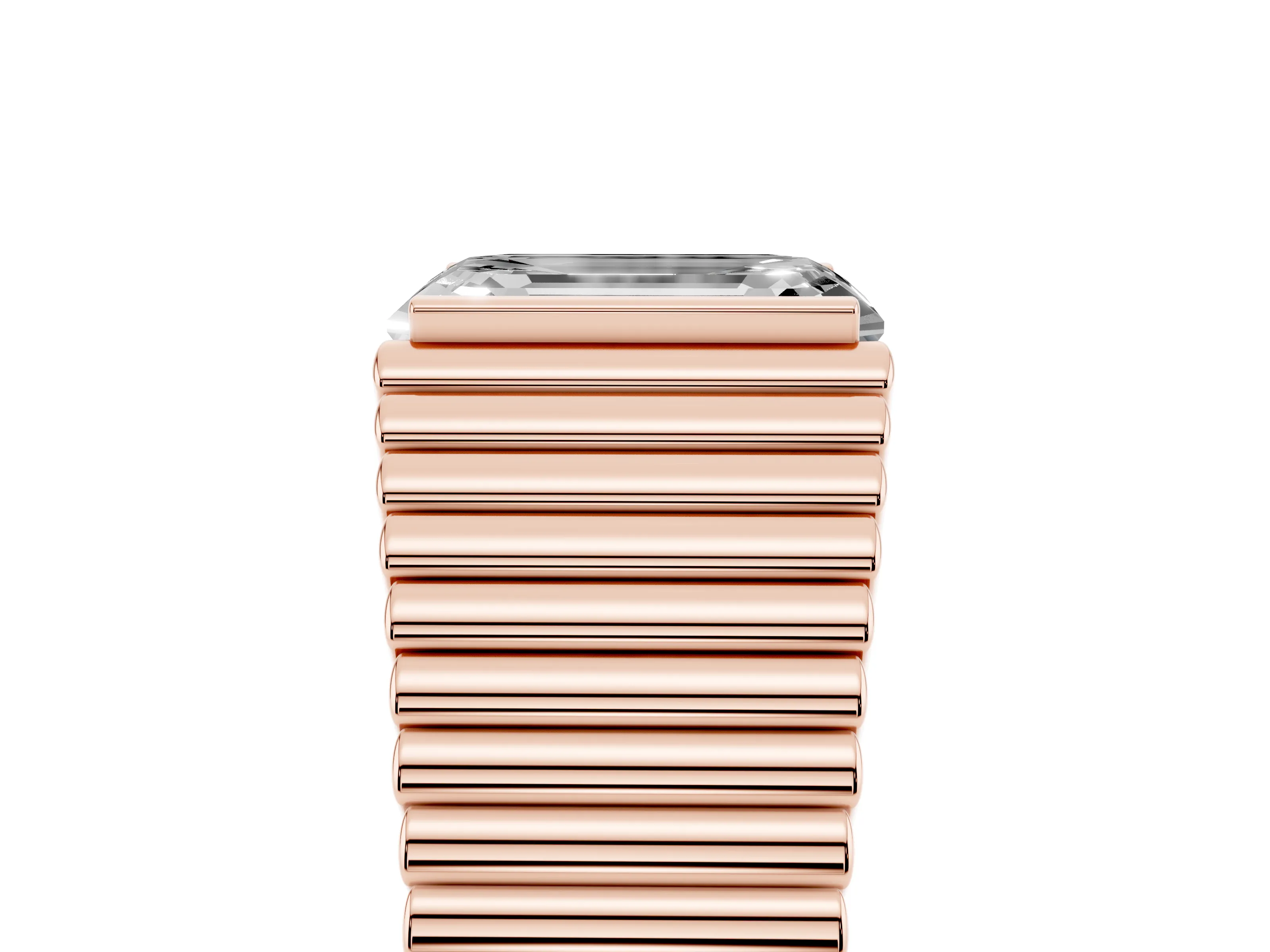 Emerald Cut Diamond Mens Ring Set in Rose gold with Fluted Band