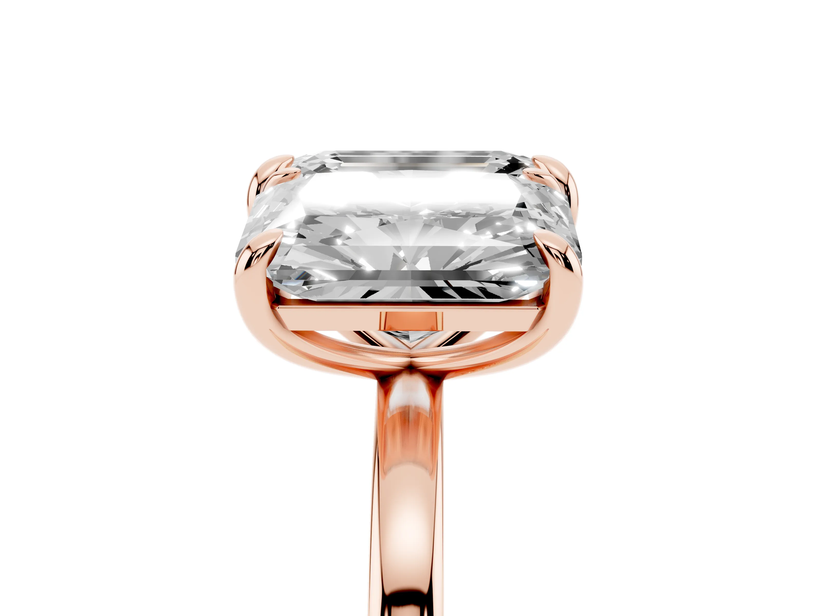 Emerald and Radiant Toi Moi Ring Set in Rose gold with Prong Setting and Plain Band