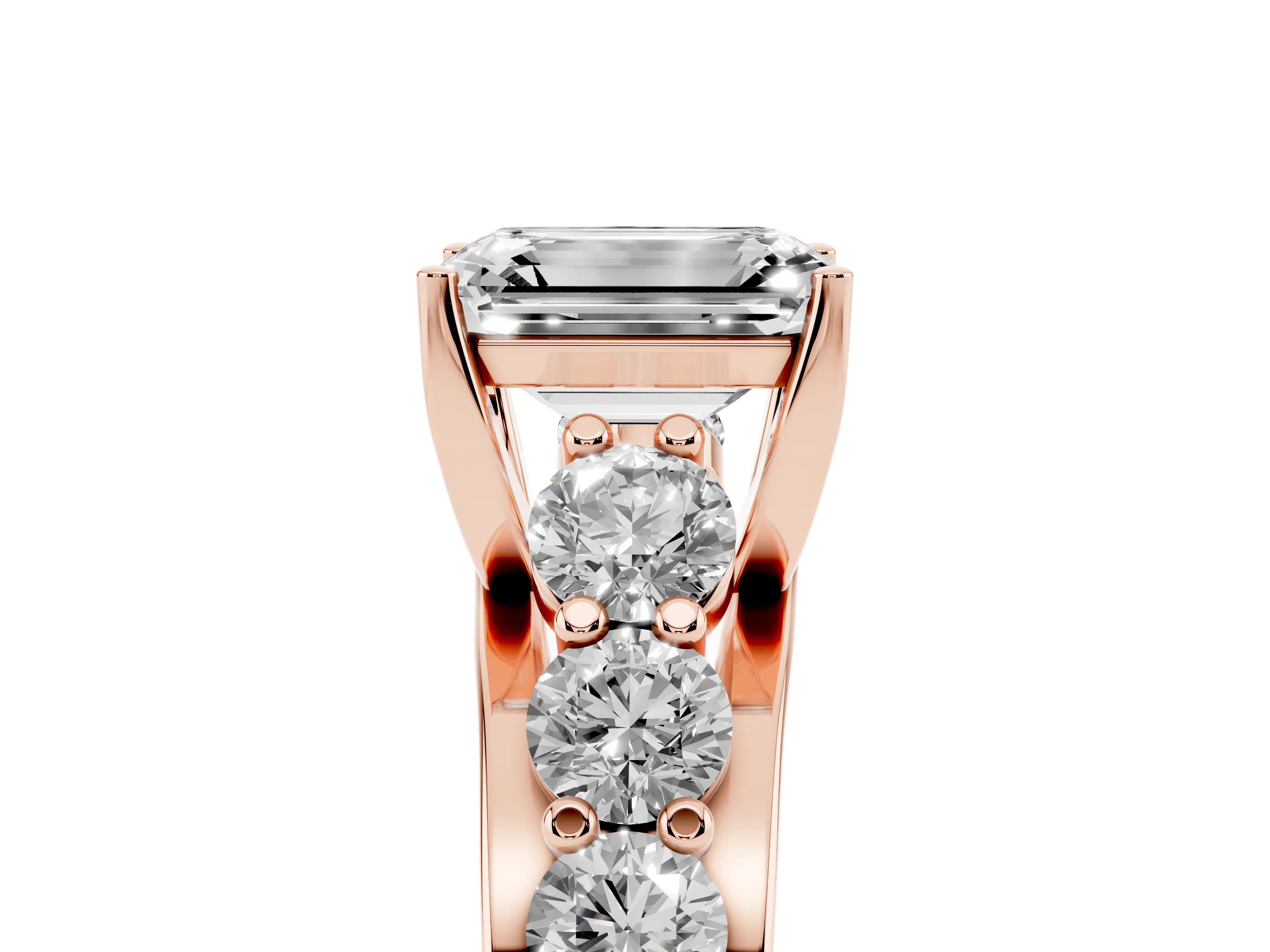 Emerald Cut Diamond Pavé Engagement Ring Set in Rose gold with Prong Setting