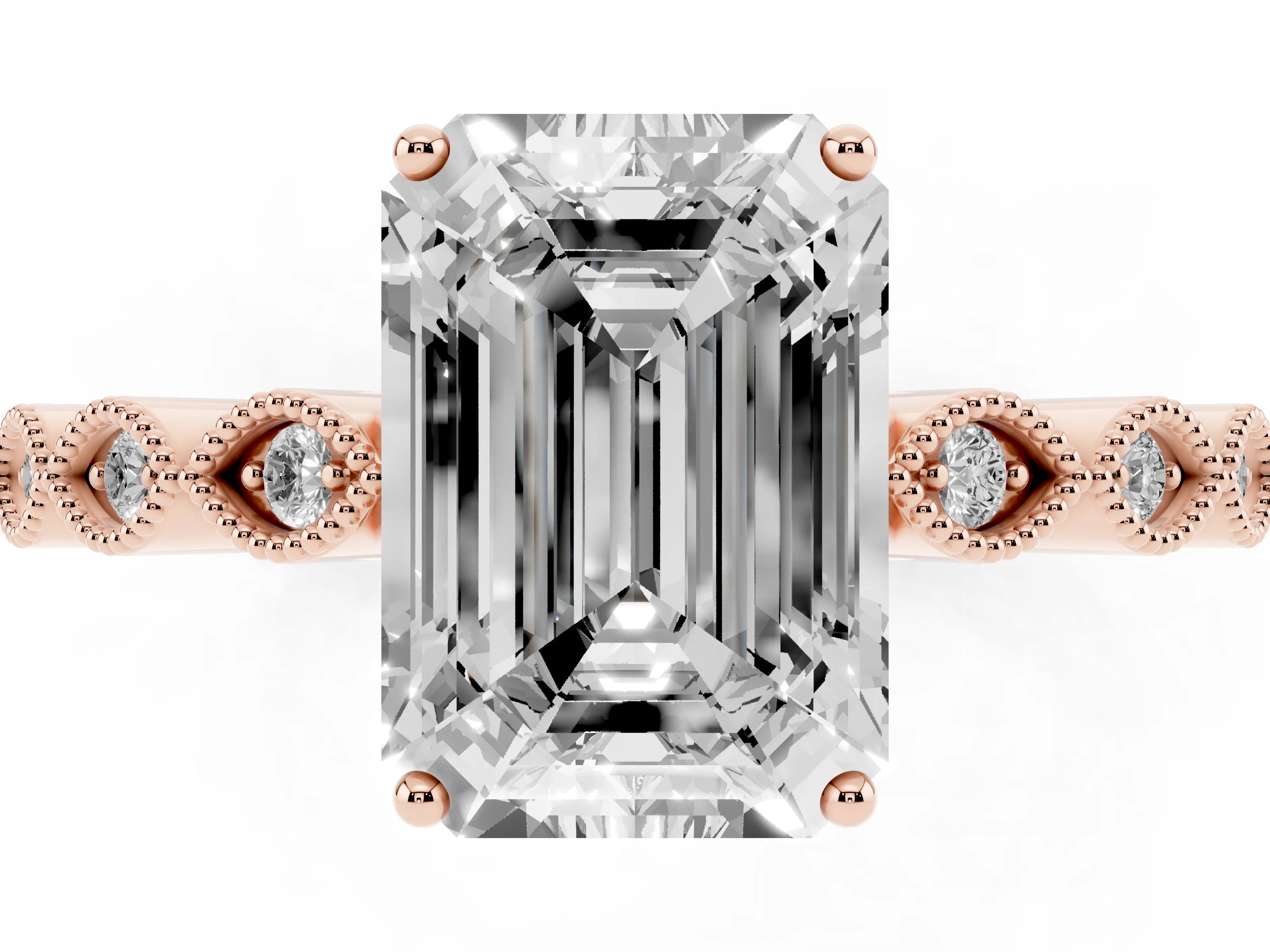 Emerald Cut Diamond Solitaire Ring Set in Rose gold with Infinity Twist Pavé Band