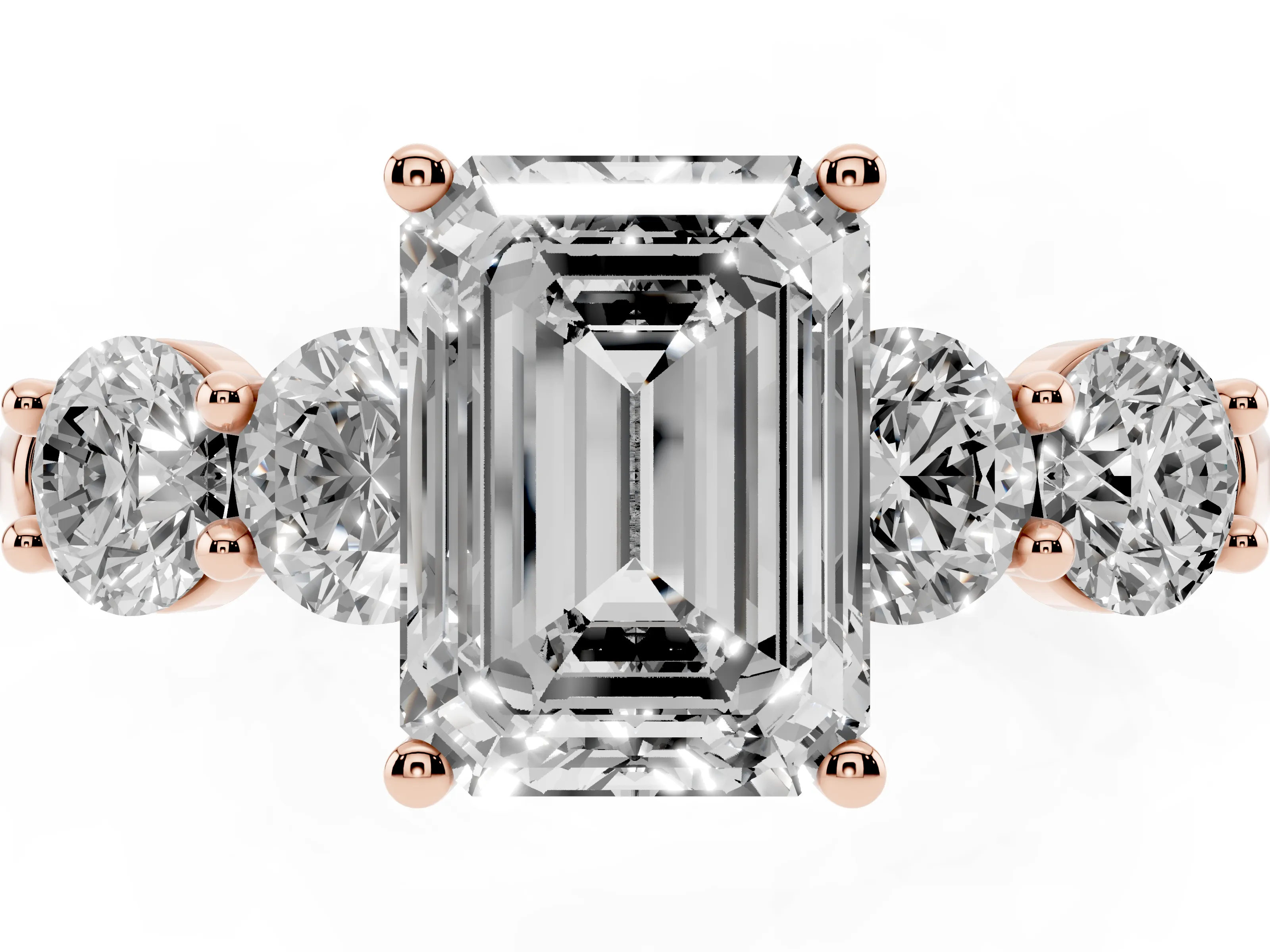 Emerald Cut Diamond Five-Stone Prong Set Ring Set in Rose gold with Classic Band