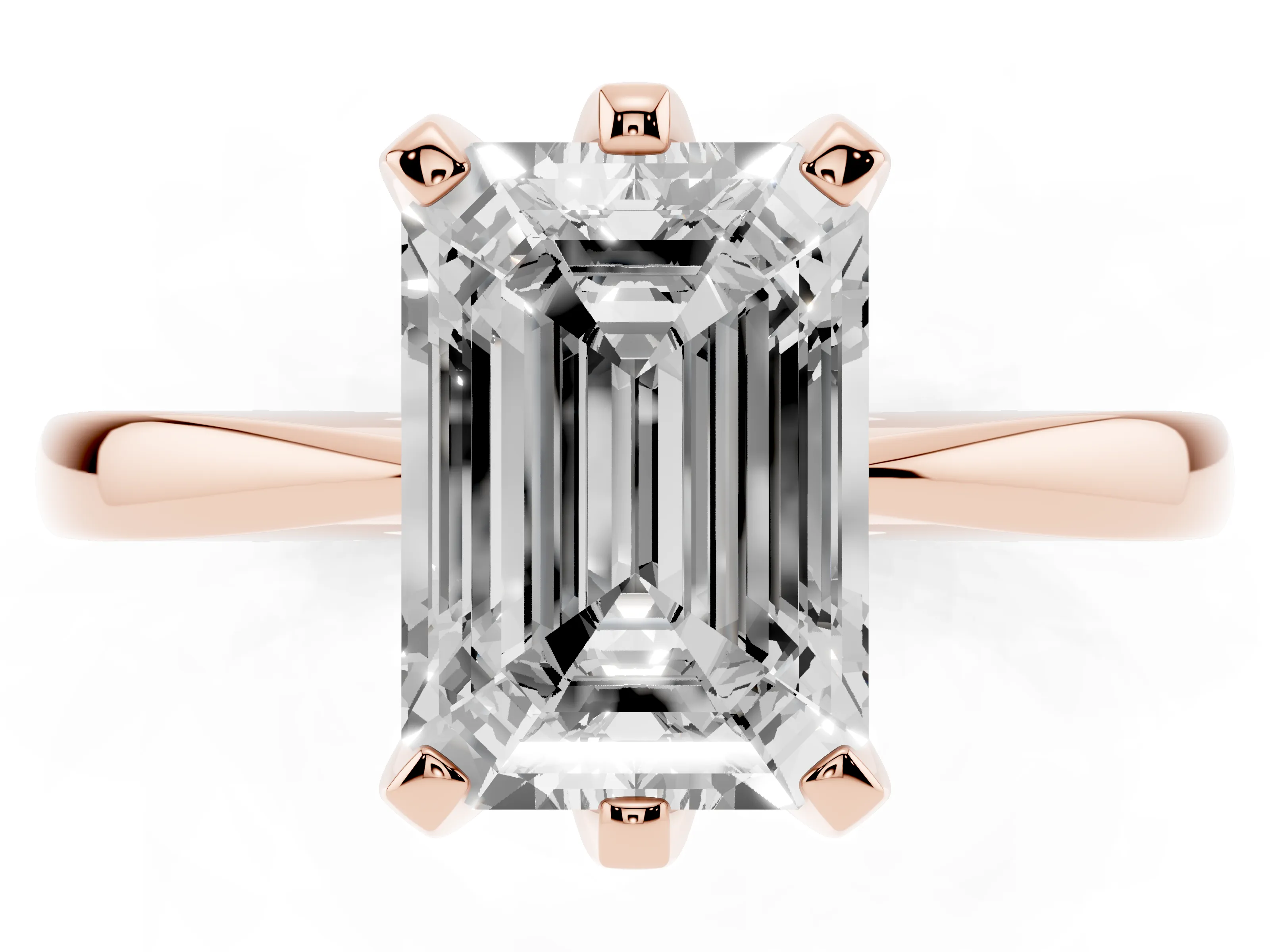Emerald Cut Diamond Solitaire Engagement Ring Set in Rose gold with Slim Tapered Solitaire Band