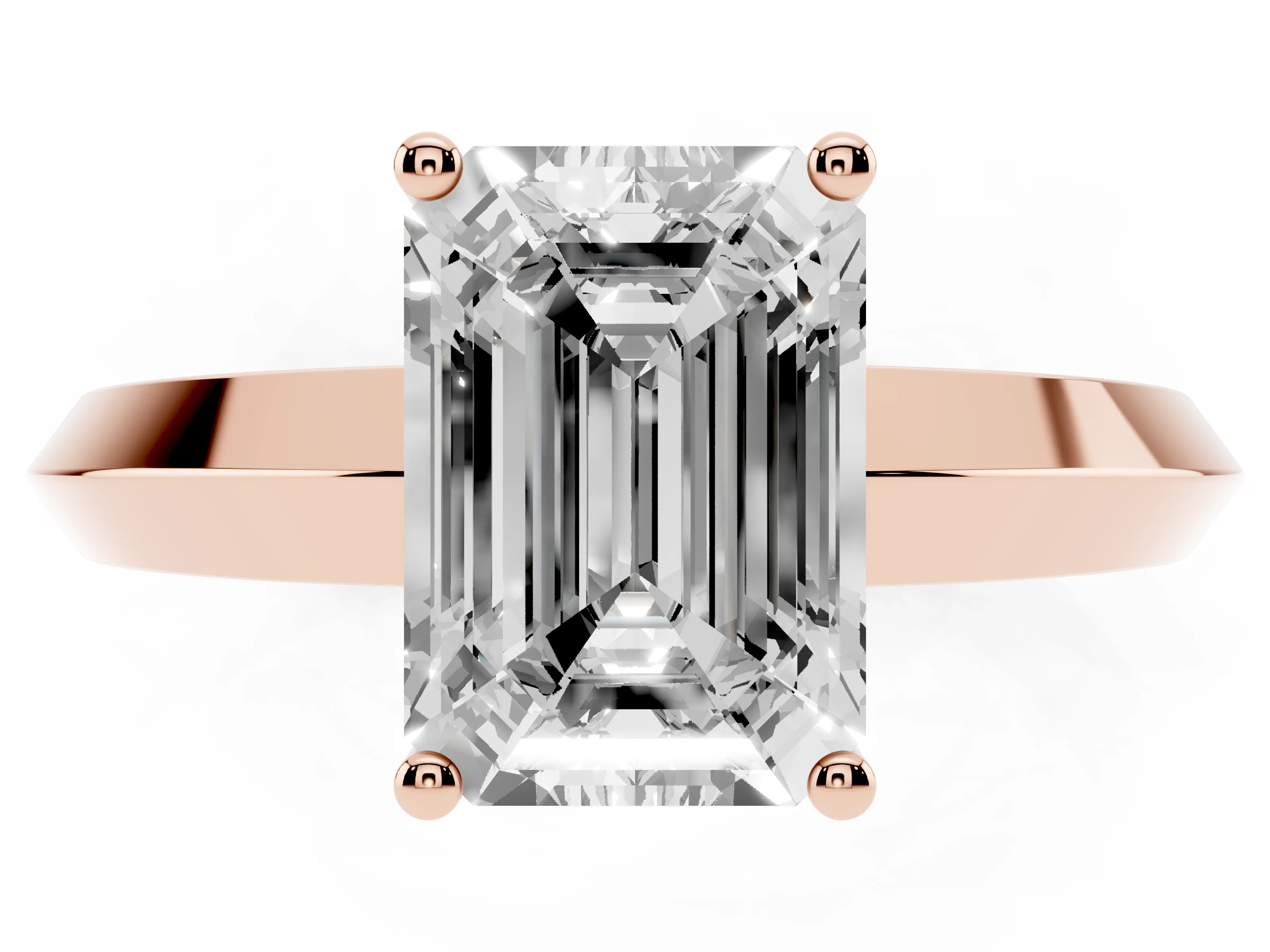 Emerald Cut Diamond Solitaire Engagement Ring Set in Rose gold with Flat Band and Prong Setting