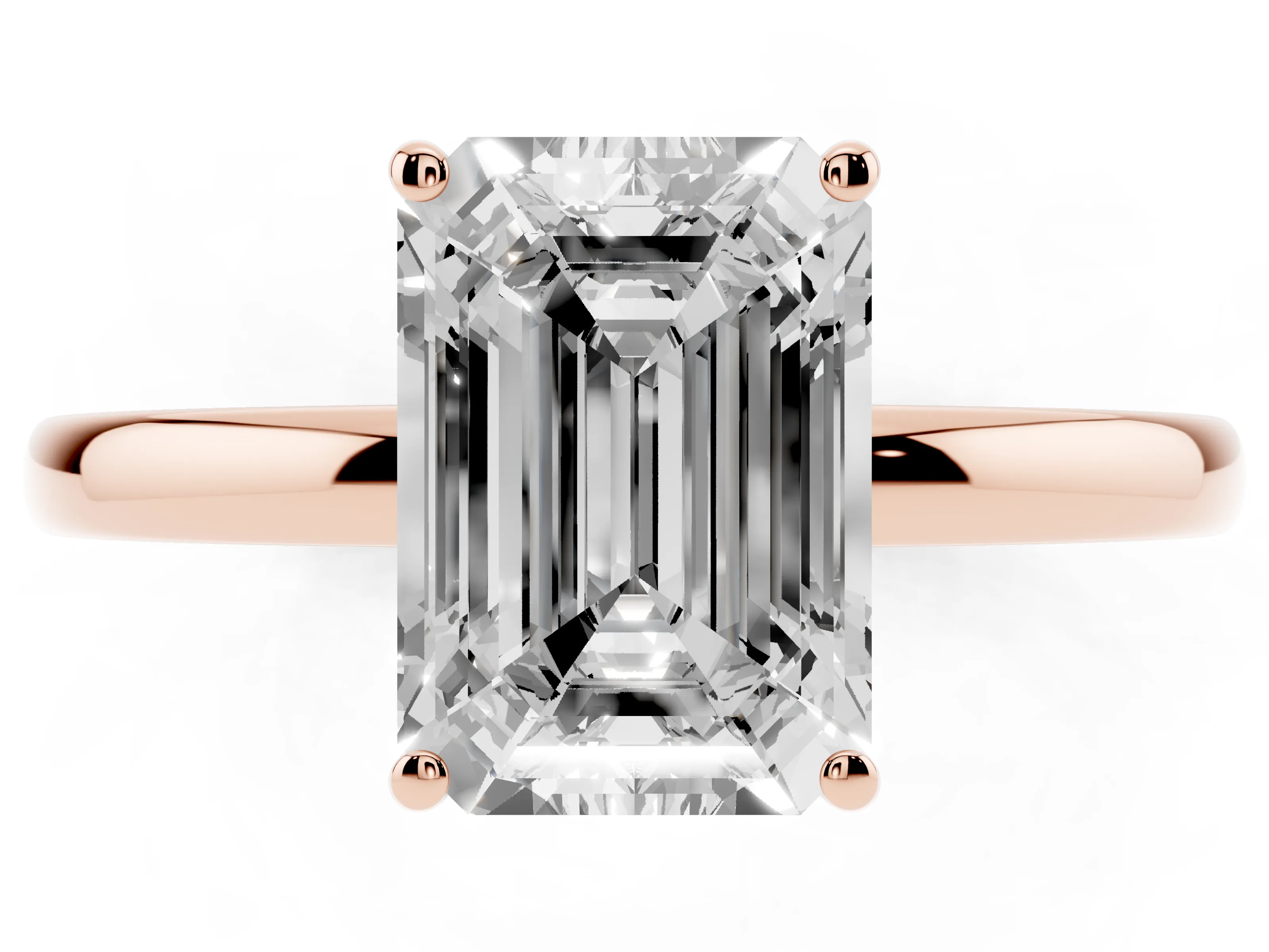 Emerald Cut Diamond Solitaire Ring Set in Rose gold with Plain Band and Prong Setting