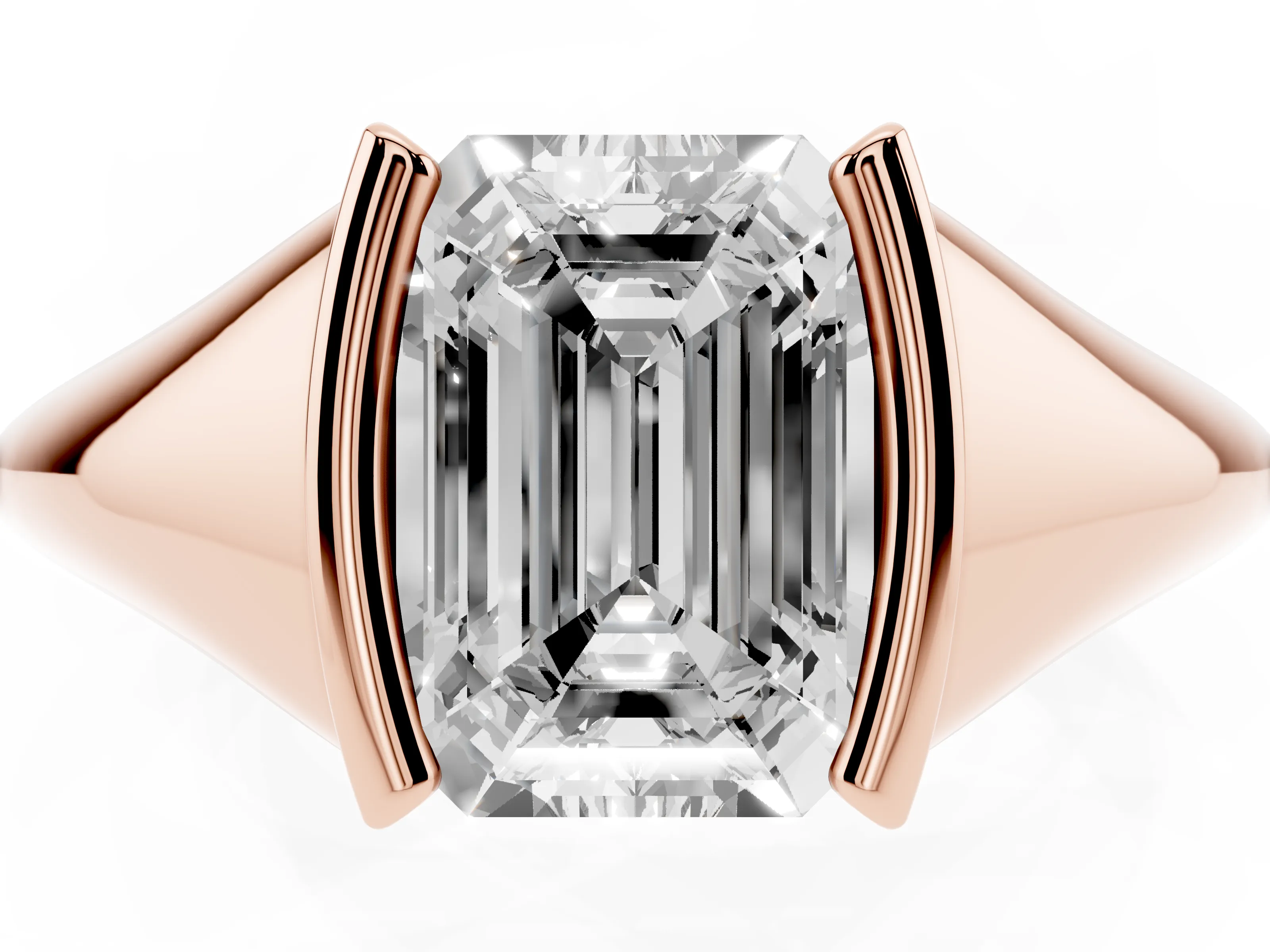 Emerald Cut Diamond Solitaire Tension Set Ring Set in Rose gold