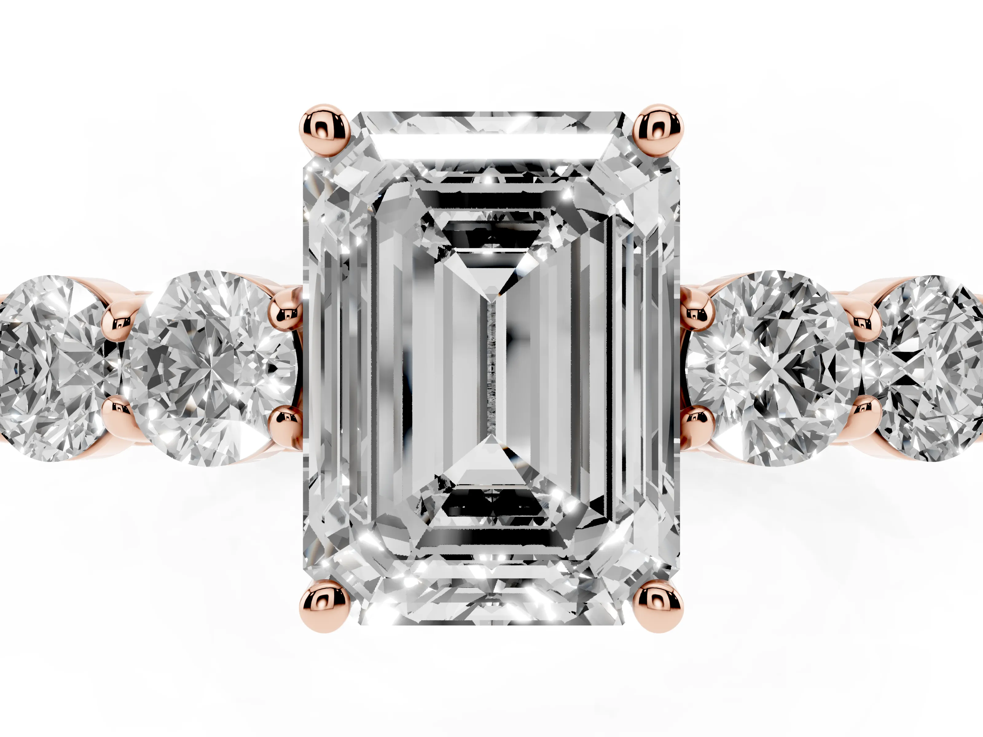 Emerald Cut Diamond Five-Stone Prong Set Band Ring Set in Rose gold with Polished Band