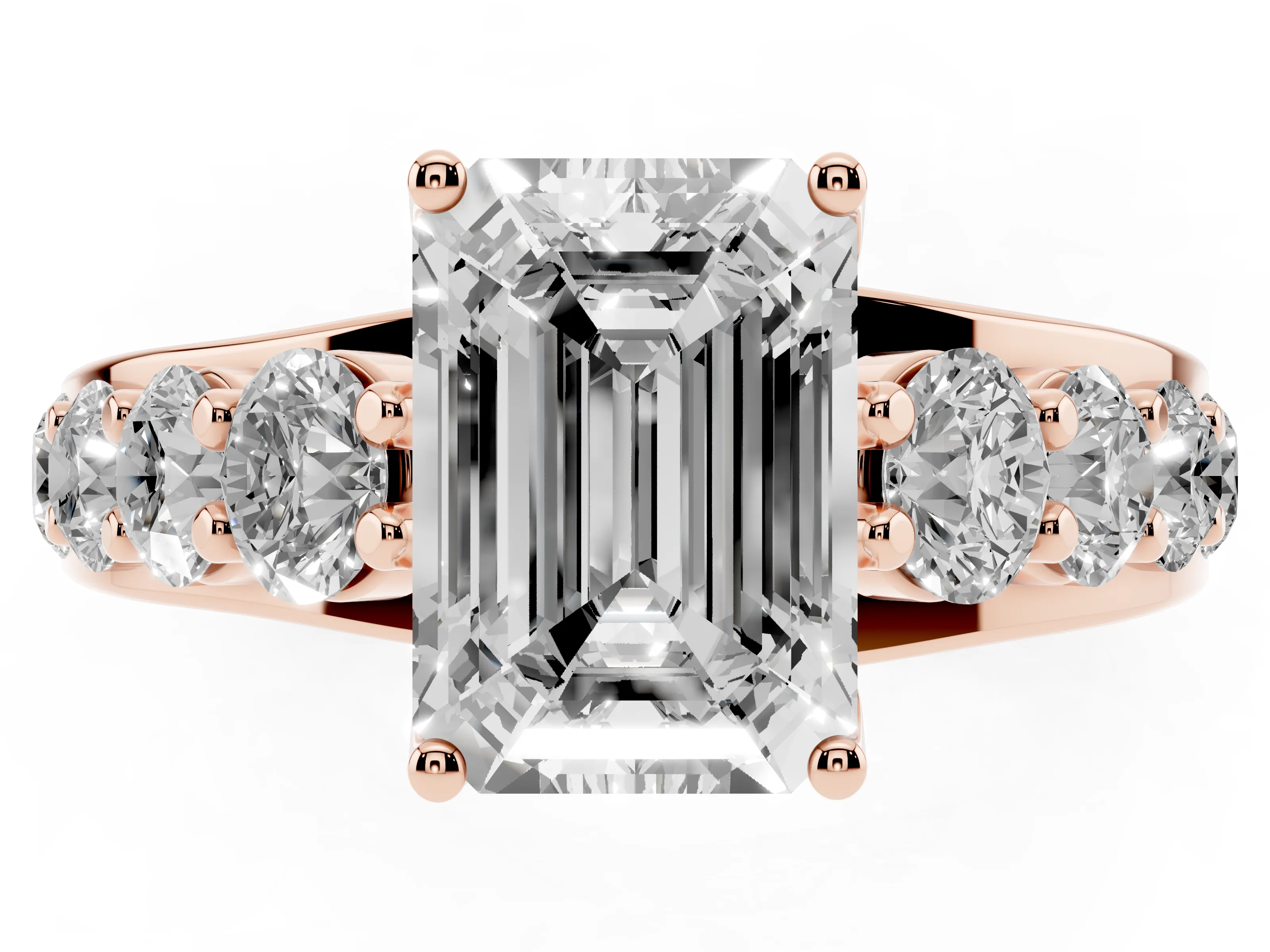 Emerald Cut Diamond Pavé Engagement Ring Set in Rose gold with Prong Setting