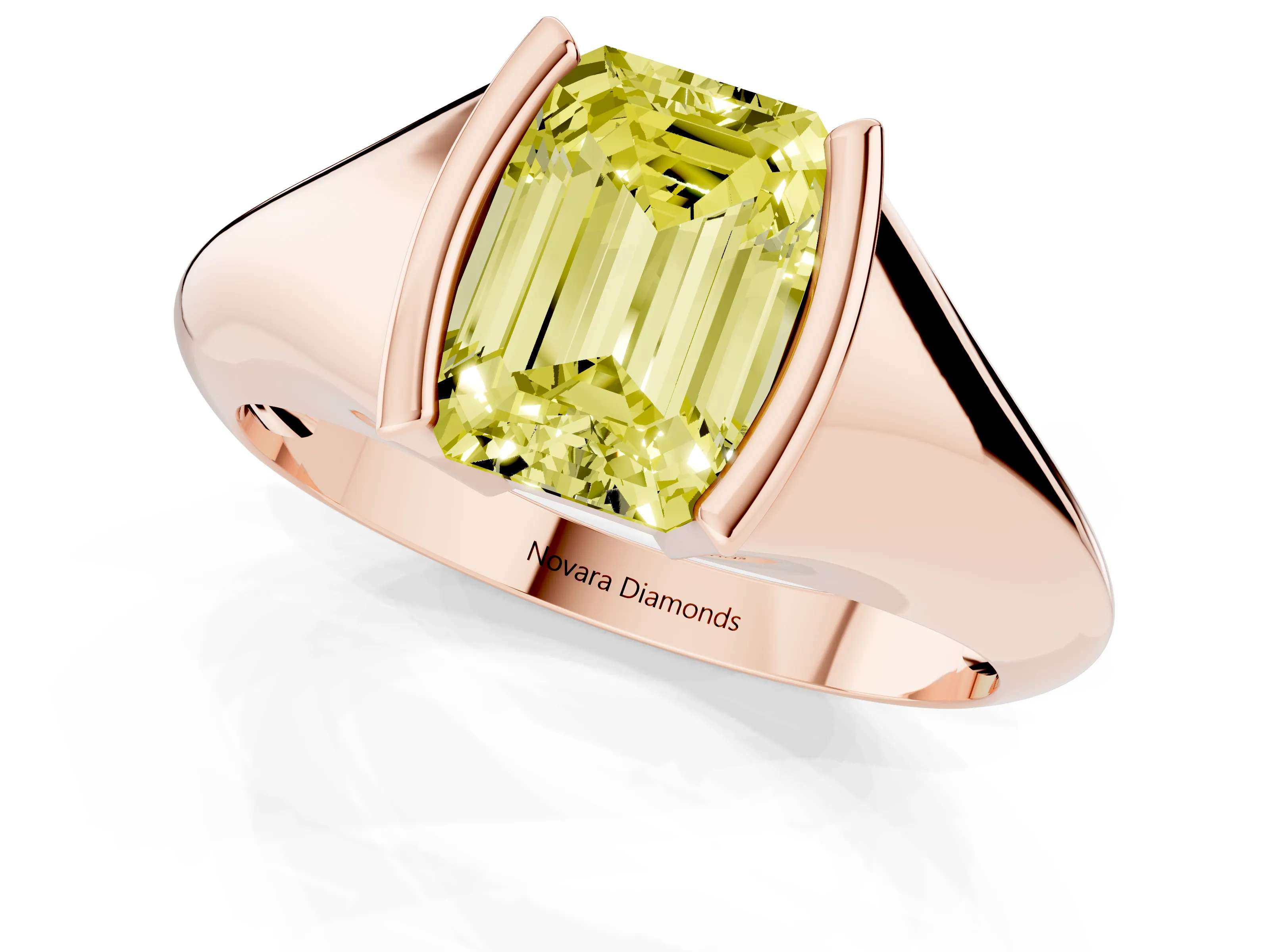 Fancy Yellow Emerald Cut Diamond Solitaire Tension Set Ring Set in Rose gold
