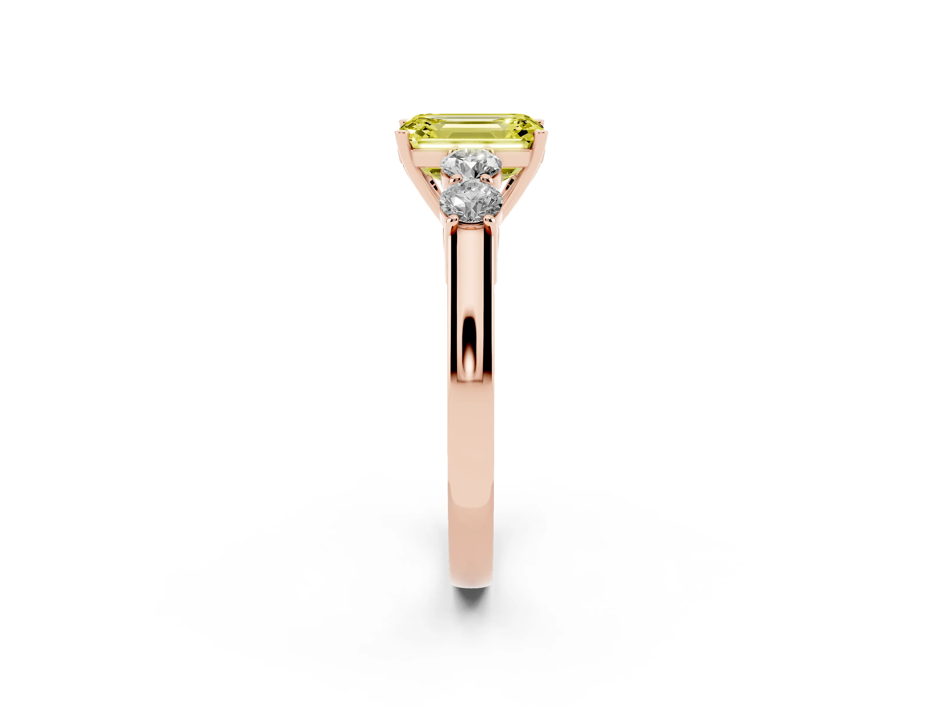 Fancy Yellow Emerald Cut Diamond Five-Stone Prong Set Band Ring Set in Rose gold with Polished Band